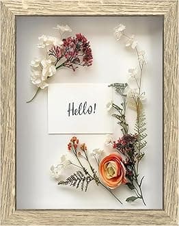 FrameWorks 8.5x11 Driftwood Wooden Shadow Box Frame – Soft Felt Back, Tempered Glass, and Included Elegant White Ball Push Pins