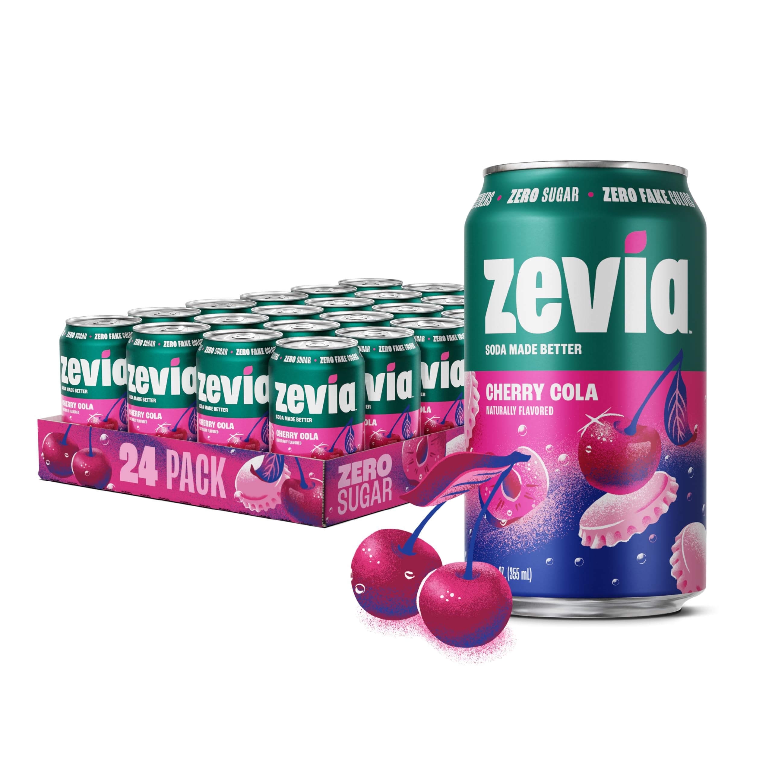- Zevia Zero Sugar Soda, Cherry Cola, 12 oz Cans (24-Pack) – Naturally Sweetened, Non-GMO Project Verified, Gluten-Free, Vegan