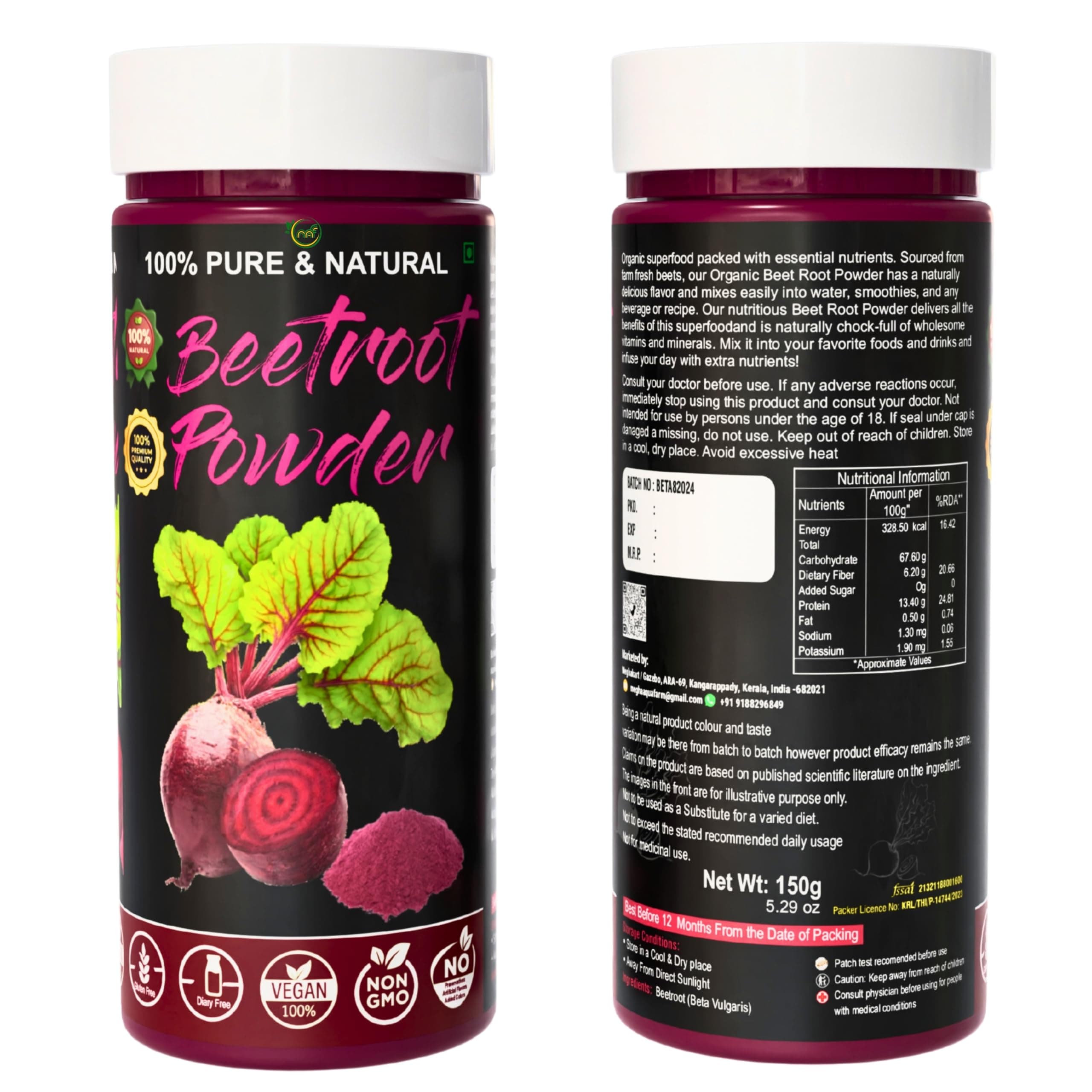 MAF Organic Beetroot Powder 150 Gram for Face pack, Lips care, Drinking, Eating, Pre-Workout,Beet Root Powder Boost Immunity & Stamina