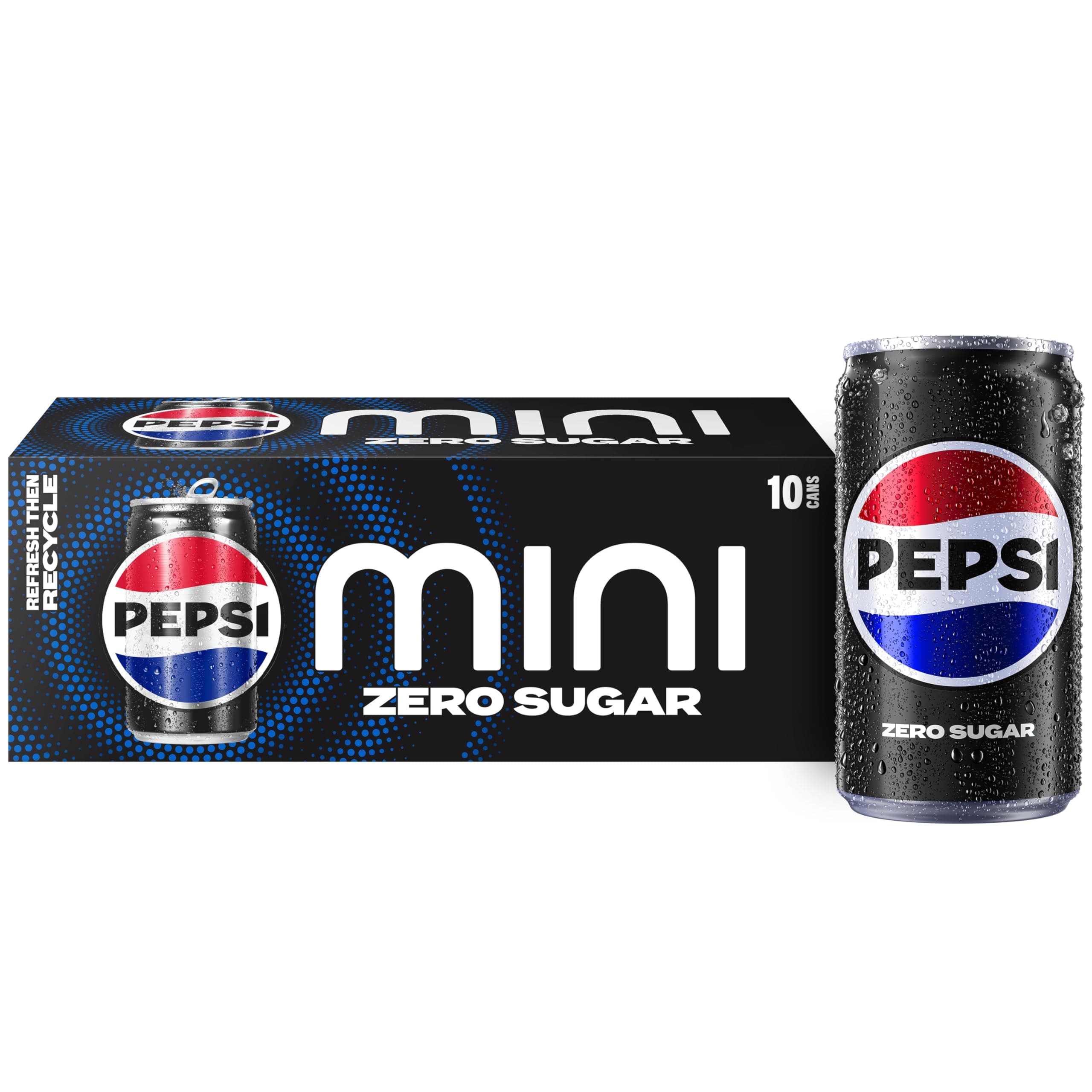 Pepsi Zero Sugar Cola Soda Pop, 7.5 Ounce Mini Cans, (10 Pack)