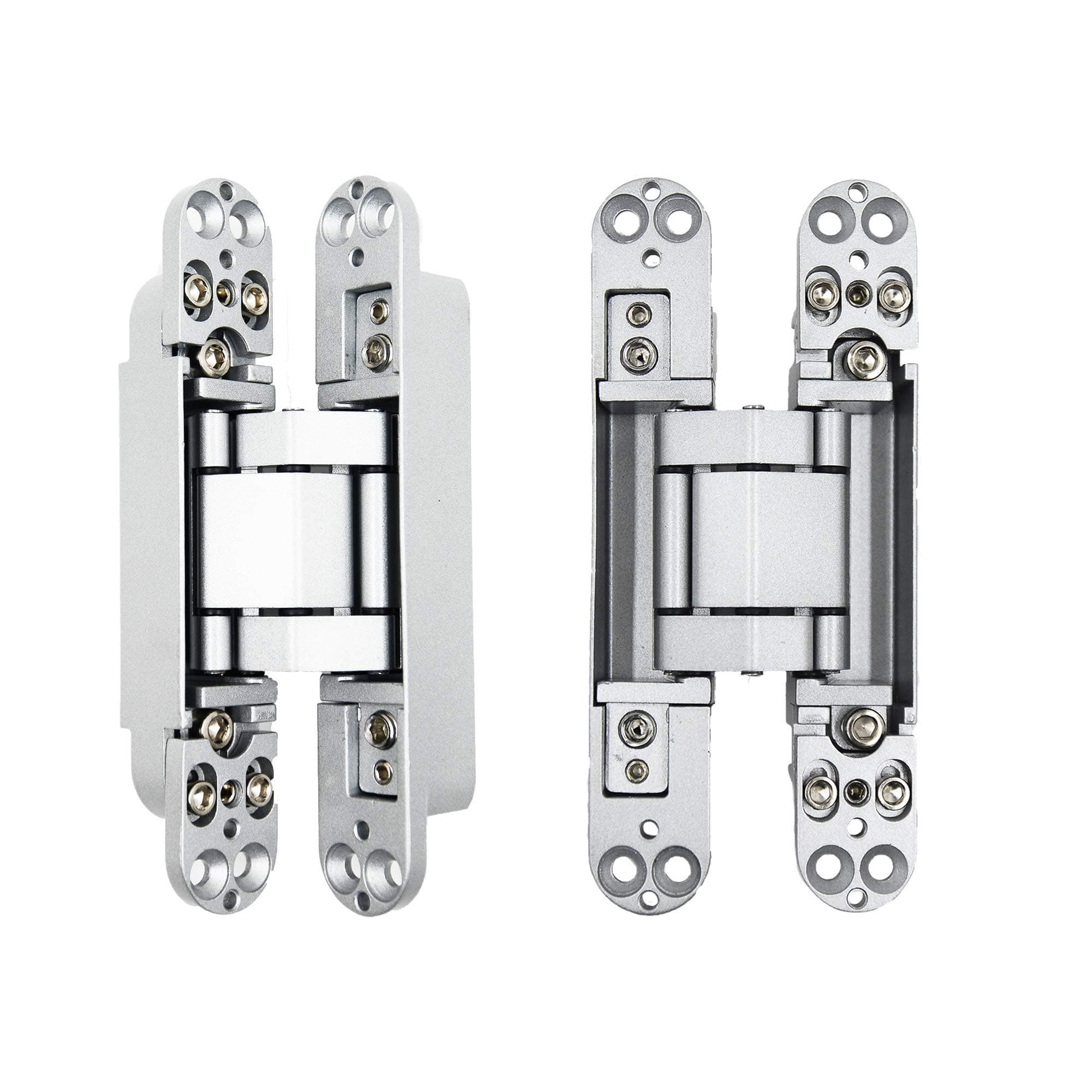 HLMOptimo 7 inch Invisible Hinges Hidden Door Hinges Silver and Black Concealed Hinges 180 Degree Swing Hinge 3-D Adjustable Butt Hinge 7 x 2.8 x 1 inch Pack of 2 (Silver)