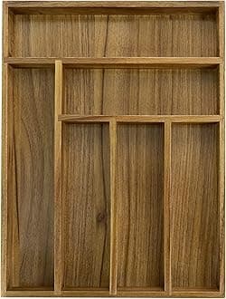 EcoFives Luxury Acacia Kitchen Drawer Organizer - Silverware Organizer - Utensil Holder and Cutlery Tray with Grooved Drawer Dividers for Flatware and Kitchen Utensils (6 Slot)