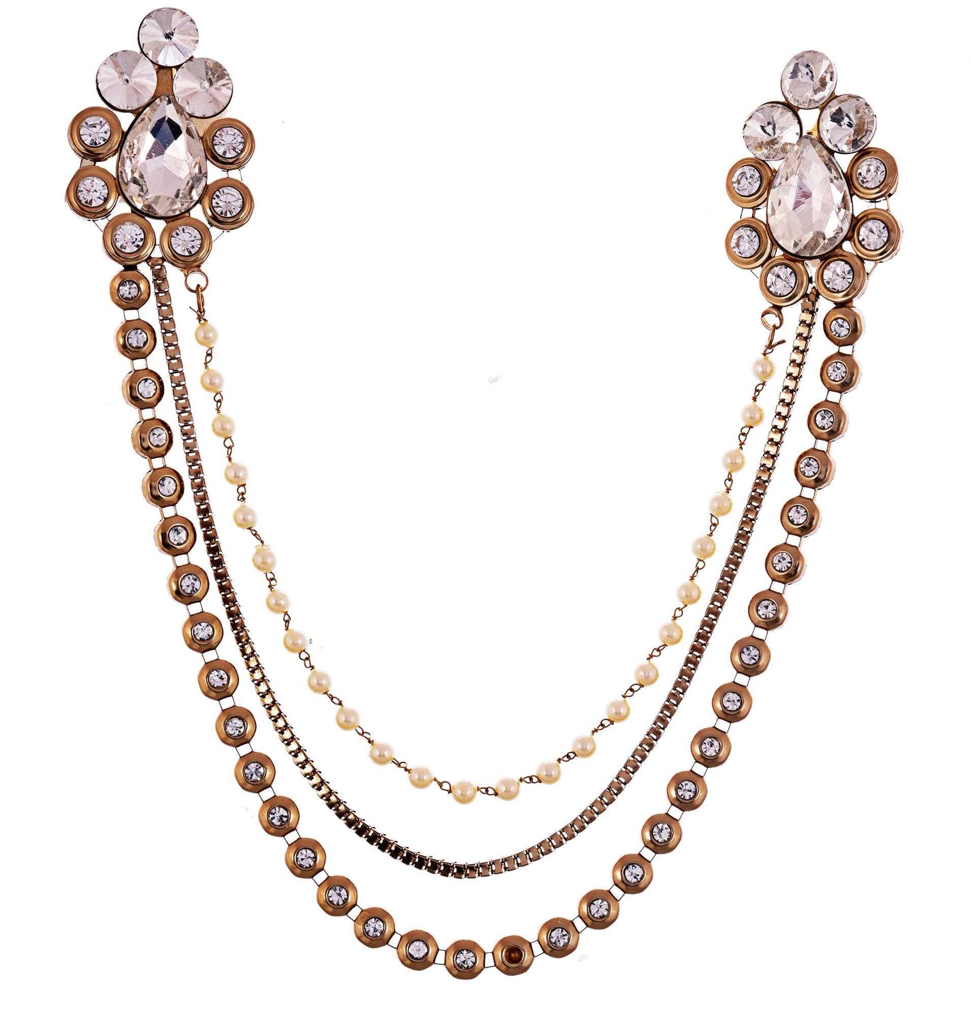 Handicraft KottageGold Plated Chain Pattern Multi Layer Chain with Stone Brooch