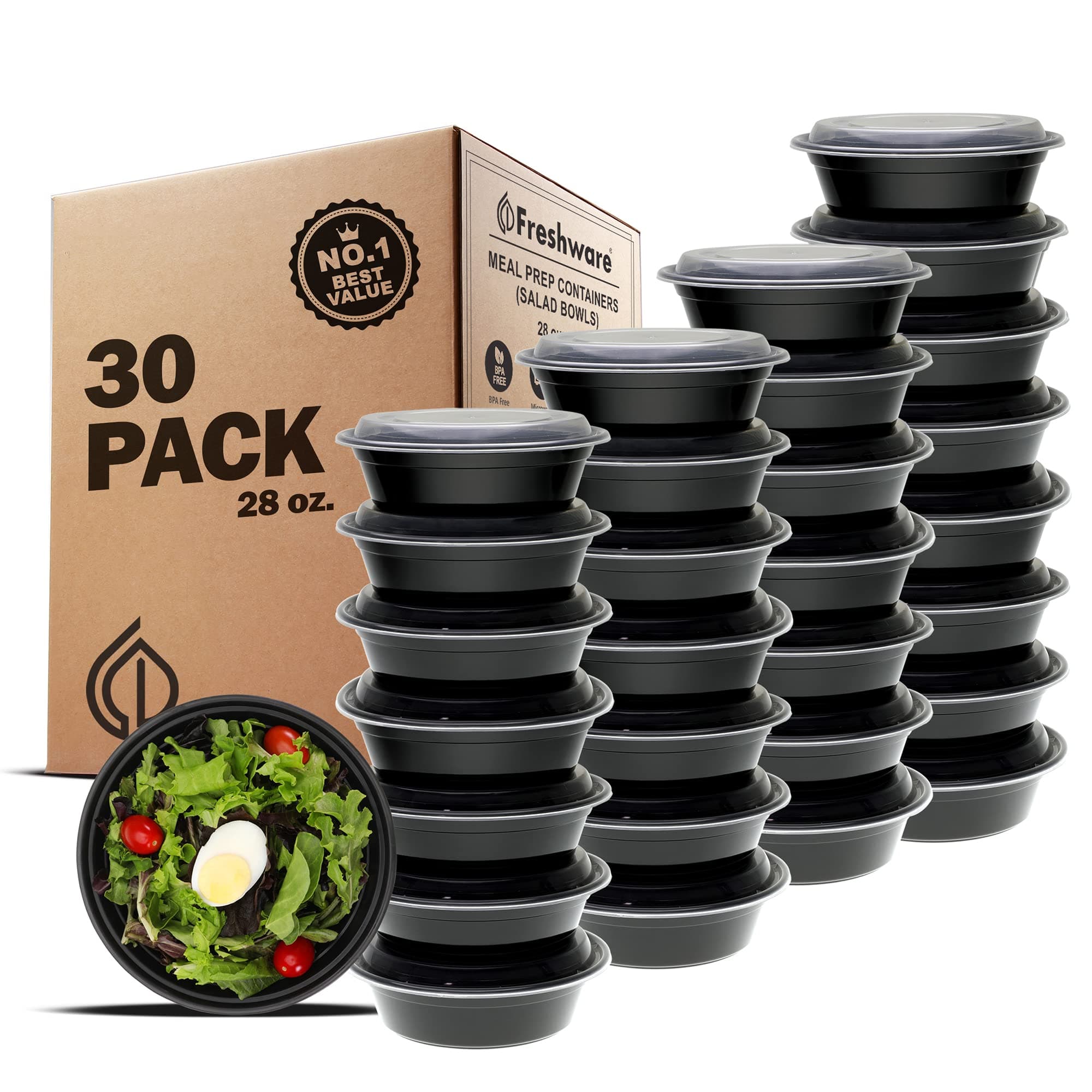 [30 Pack, 28 oz] Meal Prep Containers with Airtight Lids