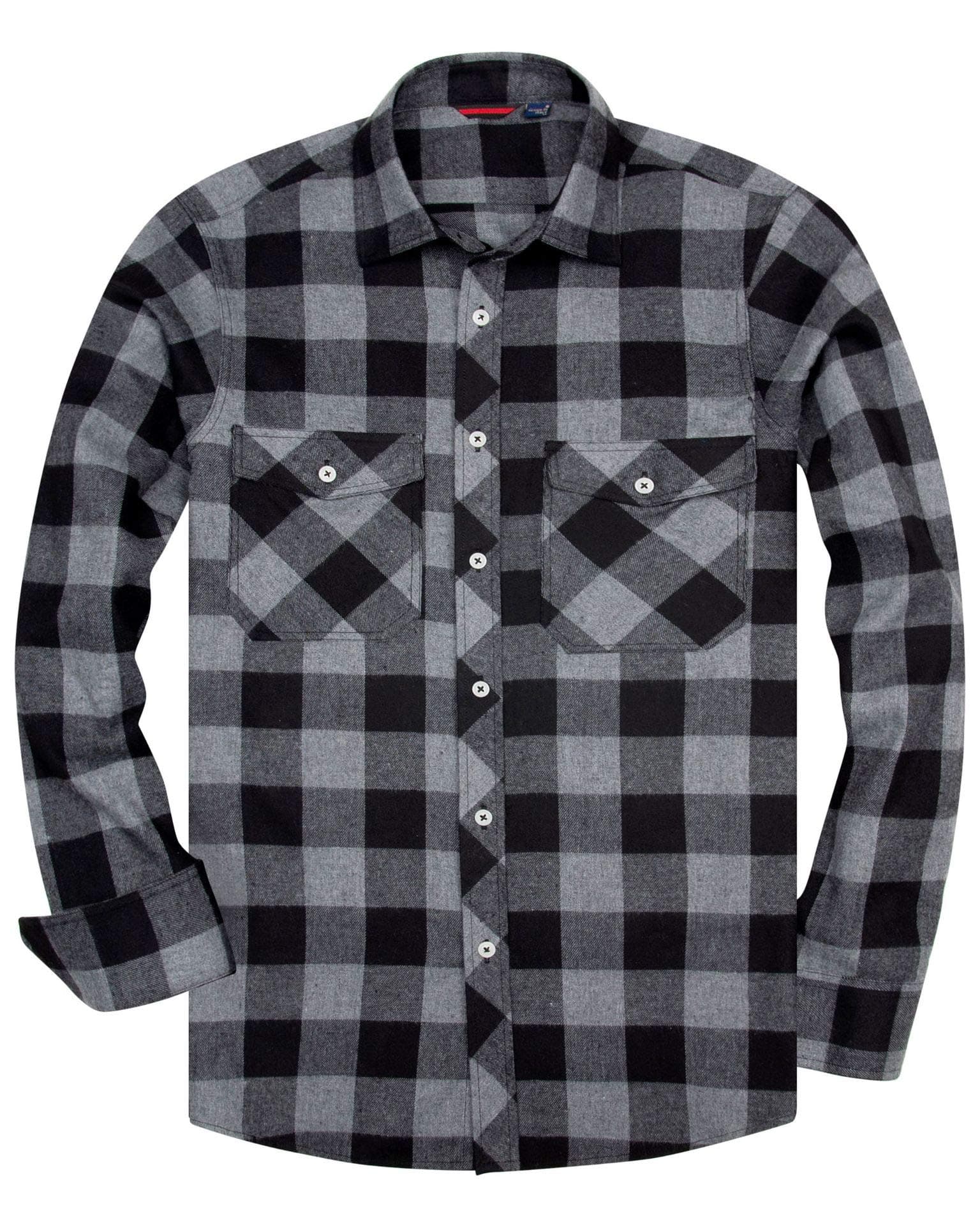 Alimens & GentleMen's Button Down Regular Fit Long Sleeve Plaid Flannel Casual Shirts - Color: Grey&Black, Size: 4X-Large