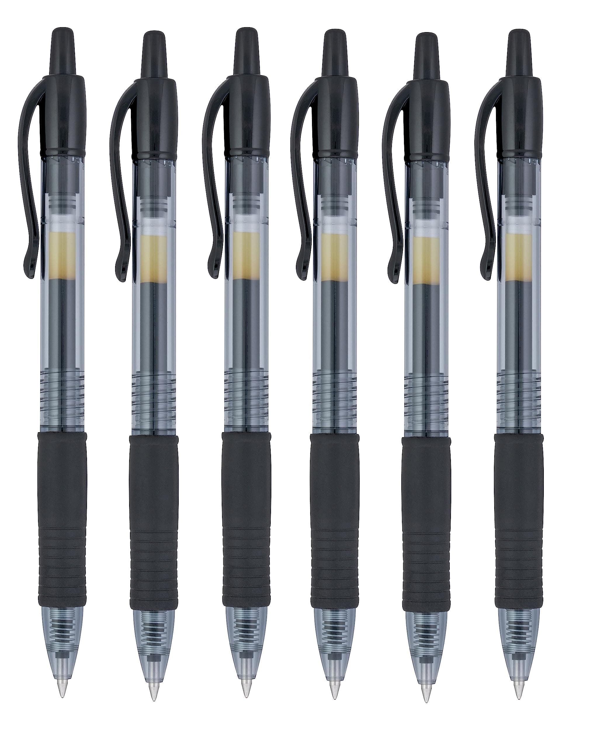 Pilot G2 07 Retractable Gel Rollerball Pen 0.7mm Tip 0.38mm Line Refillable BL-G2-7 Ink Color Black (Pack of 6)