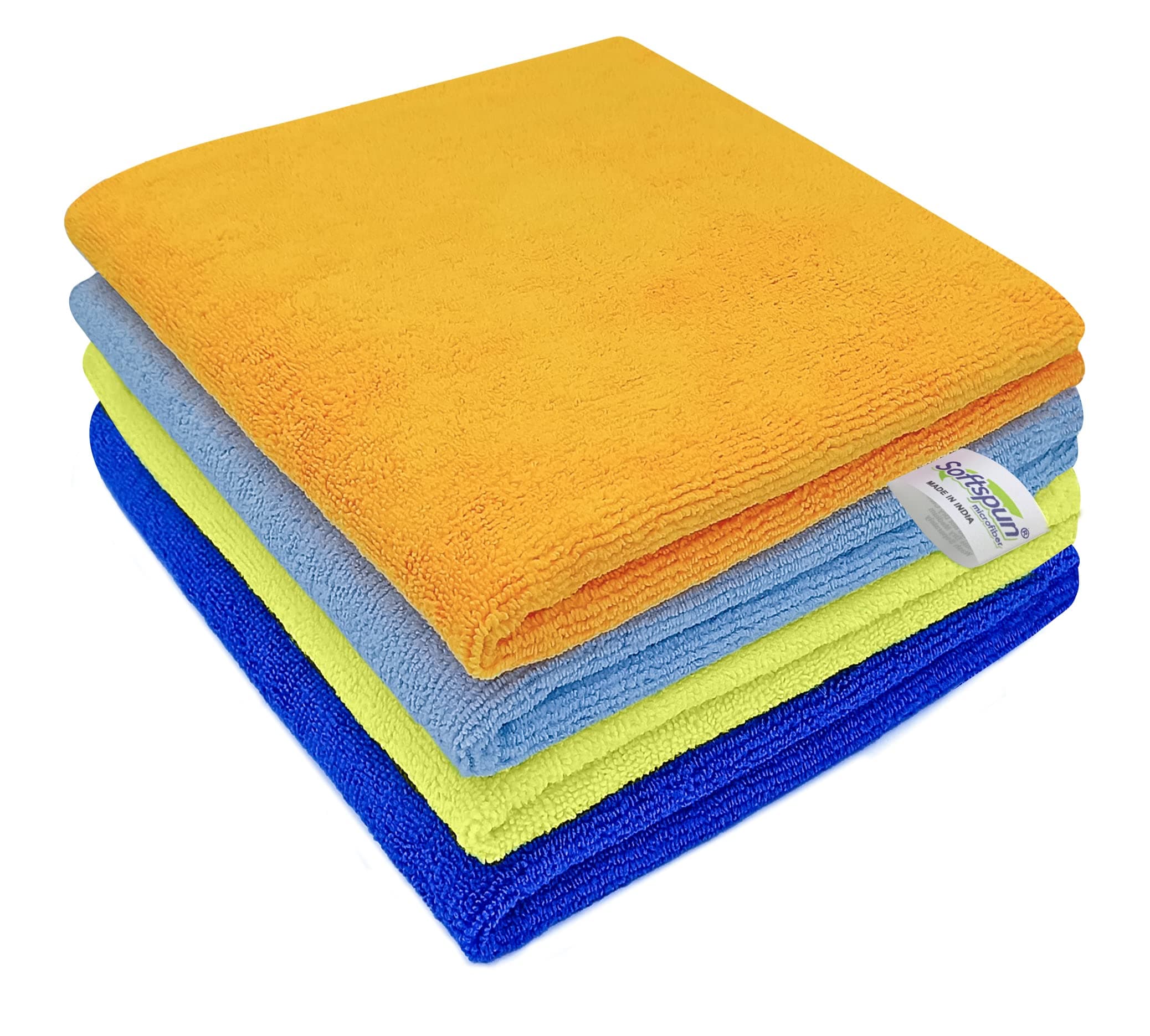 Microfiber Cleaning Cloths, 4pcs 40x40cms 340 GSM Multi-Colour! Highly Absorbent, Lint and Streak Free, Multi -Purpose Wash Cloth for Kitchen, Window, Stainless Steel, silverware.