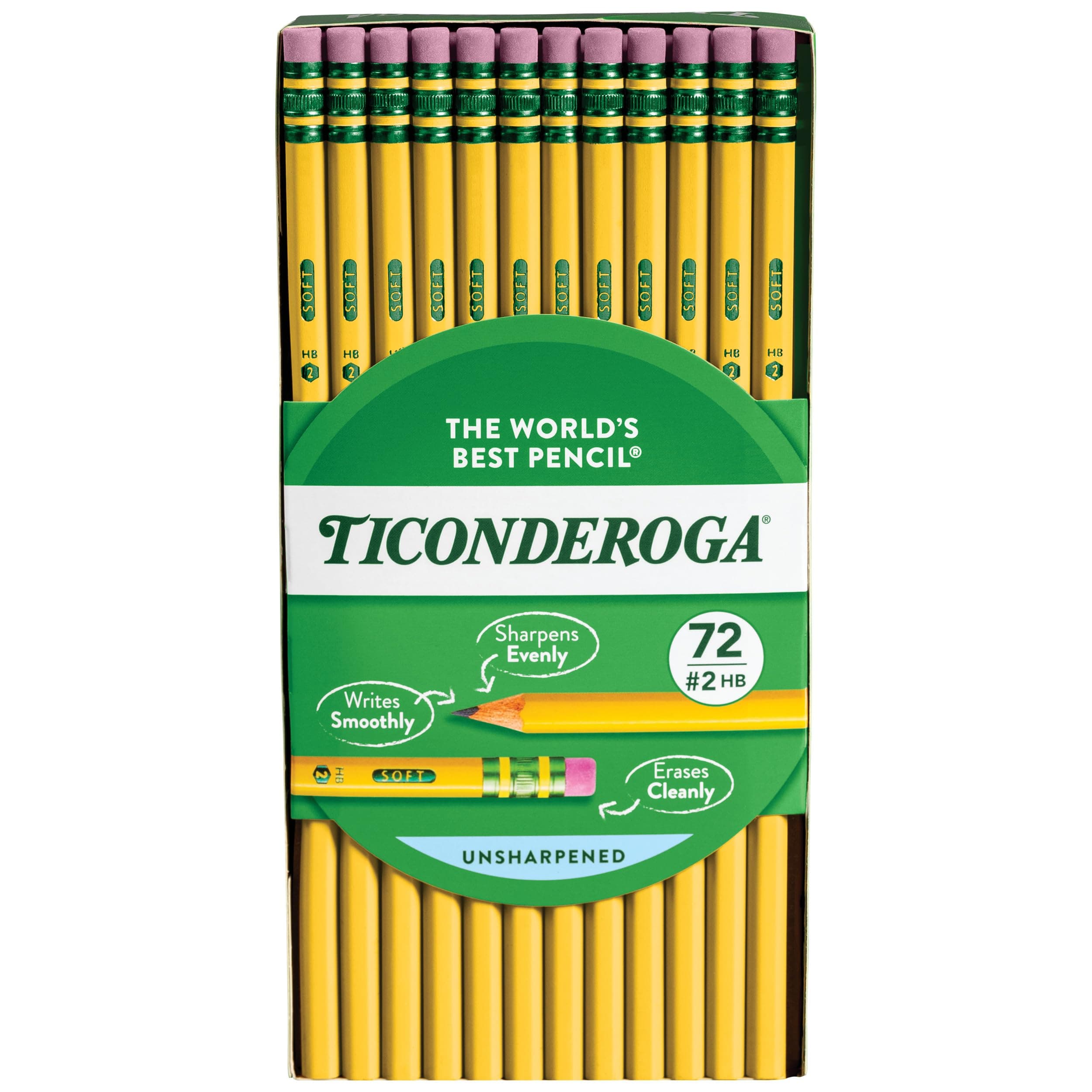 Wood-Cased Pencils, Unsharpened, 2 HB Soft, Yellow, 72 Count