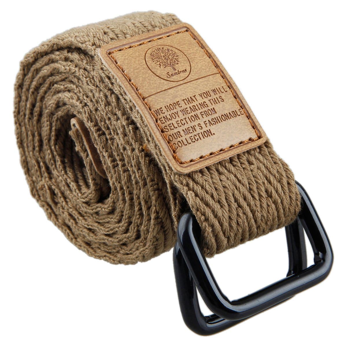 Moonsix Canvas Web Belts for Men, Military Style D-ring Belt Buckle Solid Color Adjustable, Khaki 2