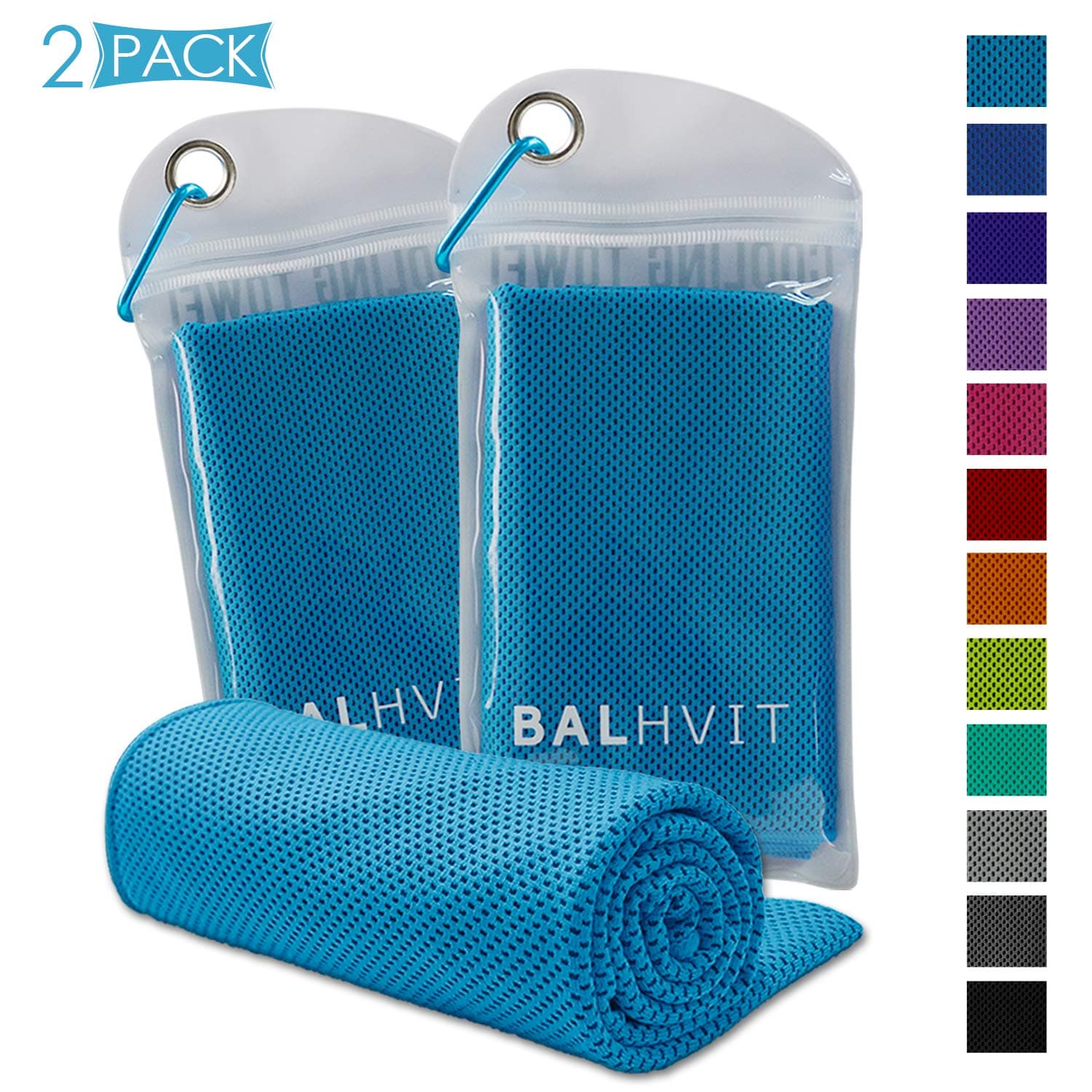 Balhvit [2 Pack] Instant Relief Cooling Towel, Ice Towel, Microfiber Towel, Use as Chilly Neck Headband Bandana Scarf, Cool Cold Towels for Yoga Beach Travel Sports Running Camping