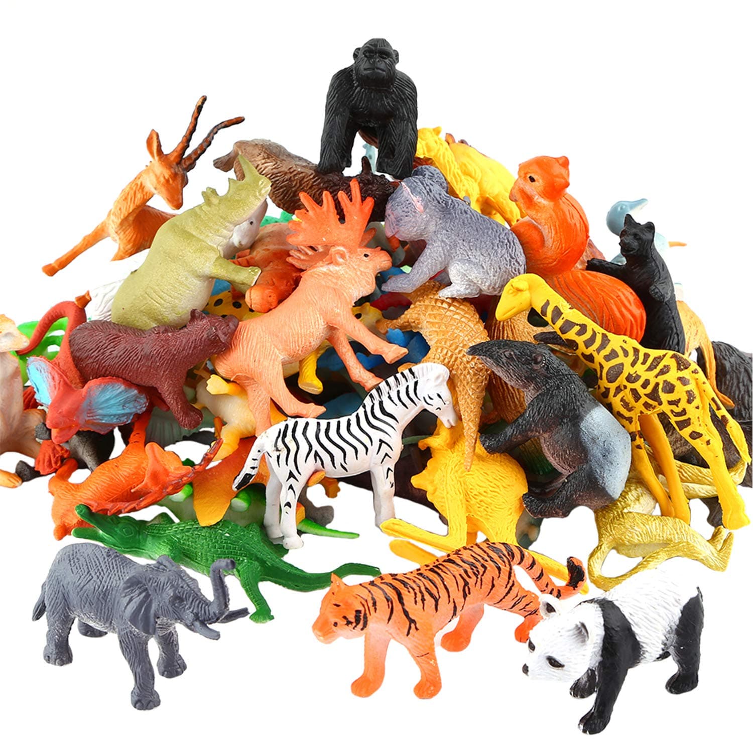 ValeforToy Animals Figure,54 Piece Mini Jungle Animals Toys Set, Realistic Wild Vinyl Plastic Animal Learning Party Favors Toys For Boys Girls Kids Toddlers Forest Small Animals Playset Cupcake Topper