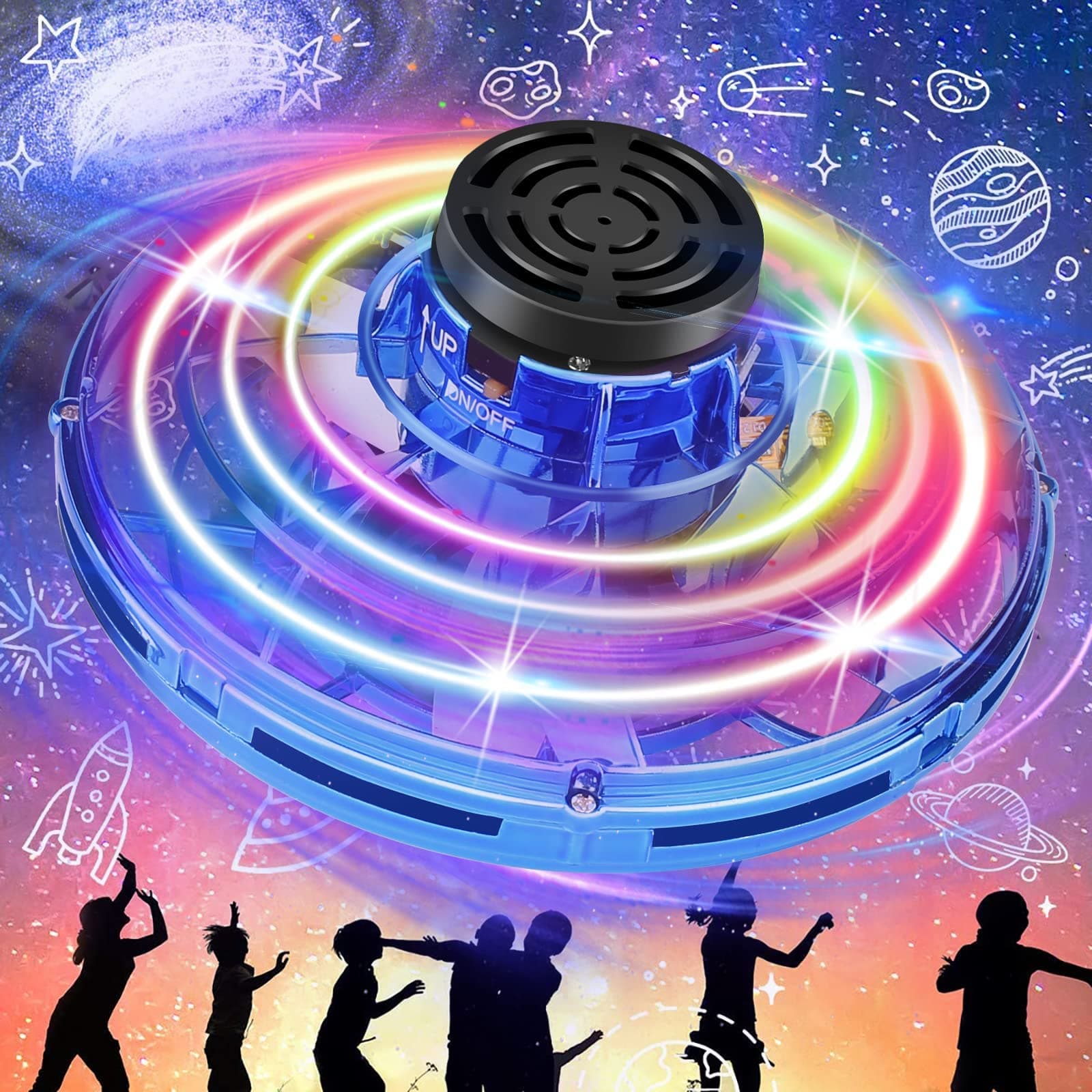 2023 New Flying Spinner Mini Drones for Kids, Hand Controlled Flying Drone, Indoor Outdoor Flying Fidget Spinner w/ LED Lights, UFO Drone Flying Ball for Boys Girls Teen Birthday, Blue-0926-03