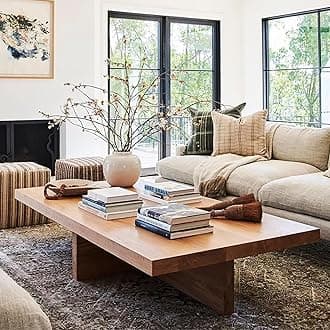 Scandinavian Solid Wood Coffee Table,Large Coffee Tables for Living Room,Rectangle Coffee Table Pine Center Table Cocktail Table with Cross Legs(55.1" L x 27.5" W x 17.7" H, Brown)