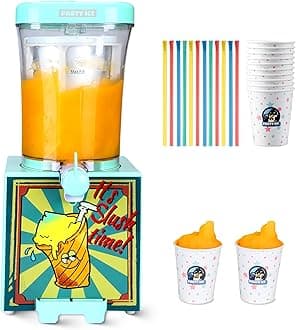 Slushie Machine for Home with 10 Cups & Spoon straws, Countertop Slushie Maker Frozen Drink Machine for Kitchen, Turn Any Sugary Drinks into Slushie, Aqua