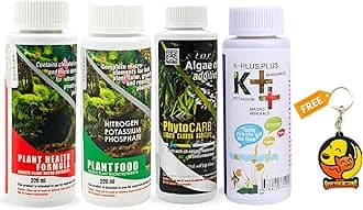 Foodie Puppies Aquatic Remedies 4-in-1 Aquarium Medicine Combo - (Health Formula, Plant Food, K++ 220ml Each and Phyto Carb Plus 250ml) | Plant Fertilizer for Planted Tank with Free Key Ring