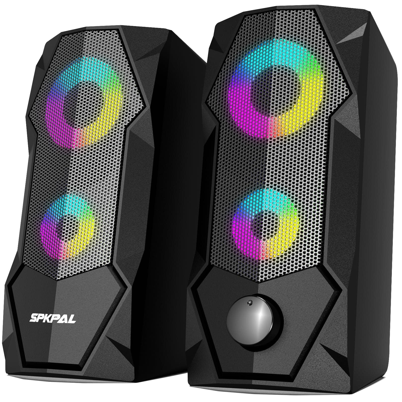 Computer Speakers SPKPAL RGB Gaming Speaker PC 2.0 Wired USB Powered Stereo Volume Control Dual Channel Multimedia AUX 3.5mm for Laptop Desktop Tablet Phone Monitors S100 Black/Brilliant RGB Lighting