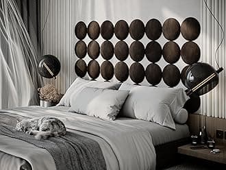 4 Pack — Upholstered Decorative Wall Panels Velvet Headboard Padding | Cushioned Planks | Padded Decor Collision Avoidance | Acoustic Soundproofing Treatment | (Brown, 4x Round (25x25cm))