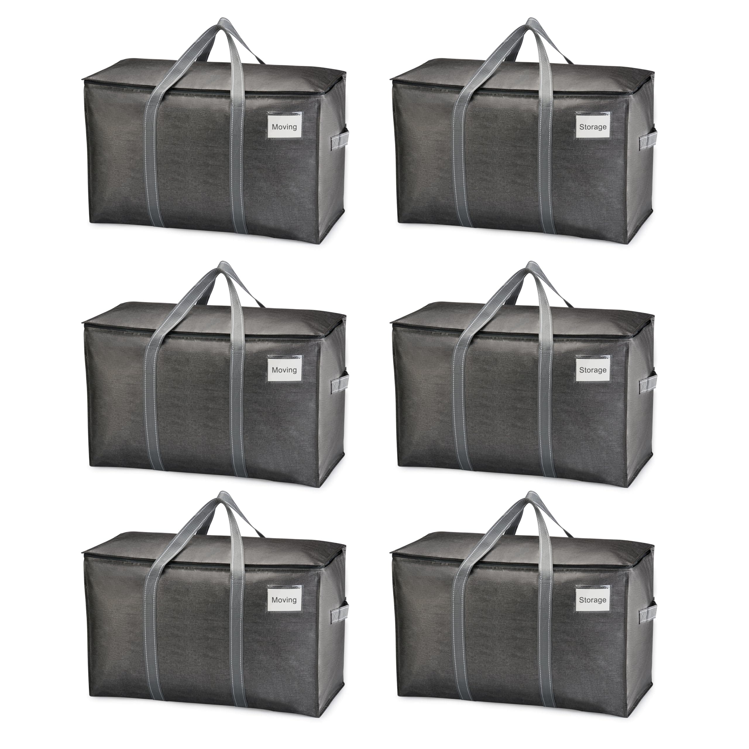 VENO 6 Pack Extra Large Moving Storage Bags with Zippers, Foldable Heavy-Duty Tote for Space Saving, Alternative to Moving Boxes, Packing Supplies, Plastic Storage Bins (Dark Gray, 6 Pack)