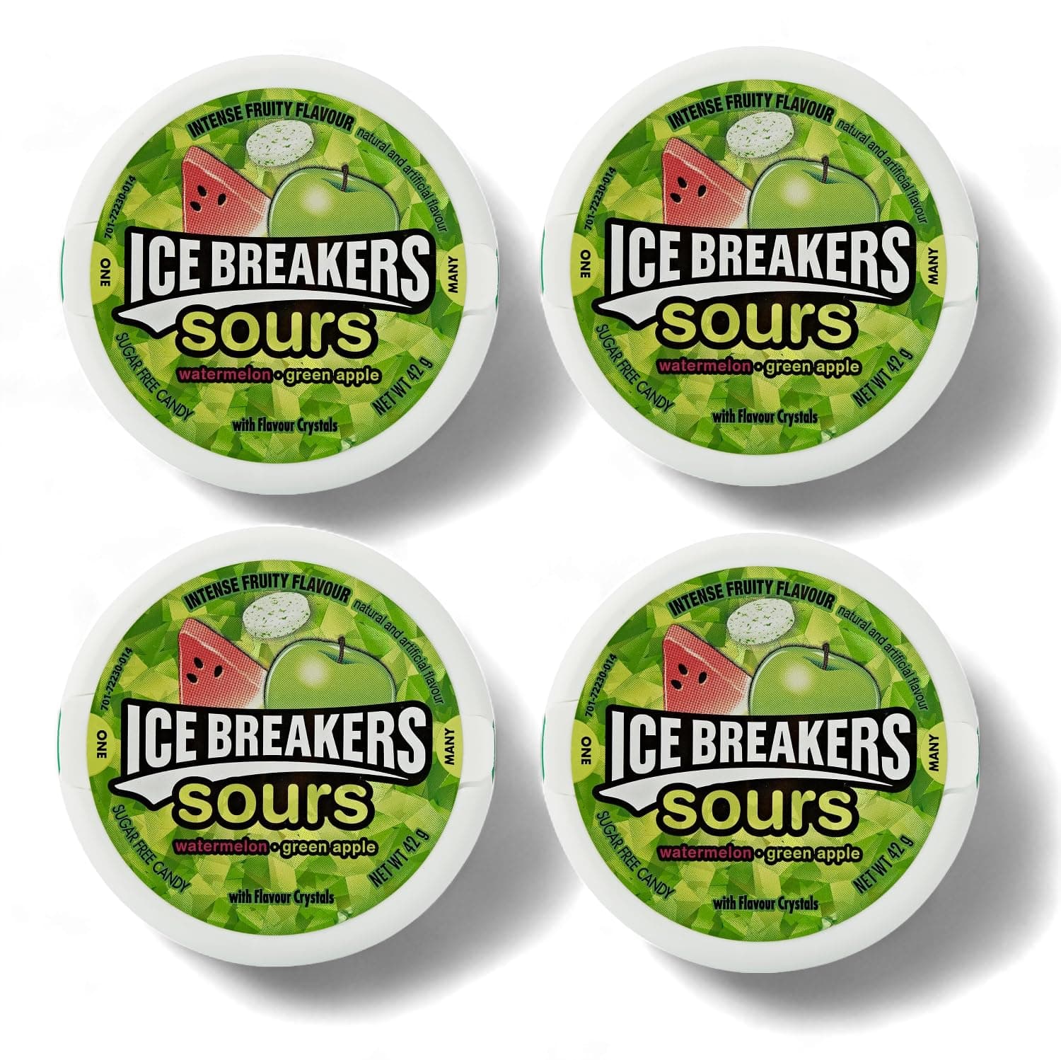 4 x Ice Breakers Sours - Watermelon and Green Apple,Sugar-Free Mints 42 g