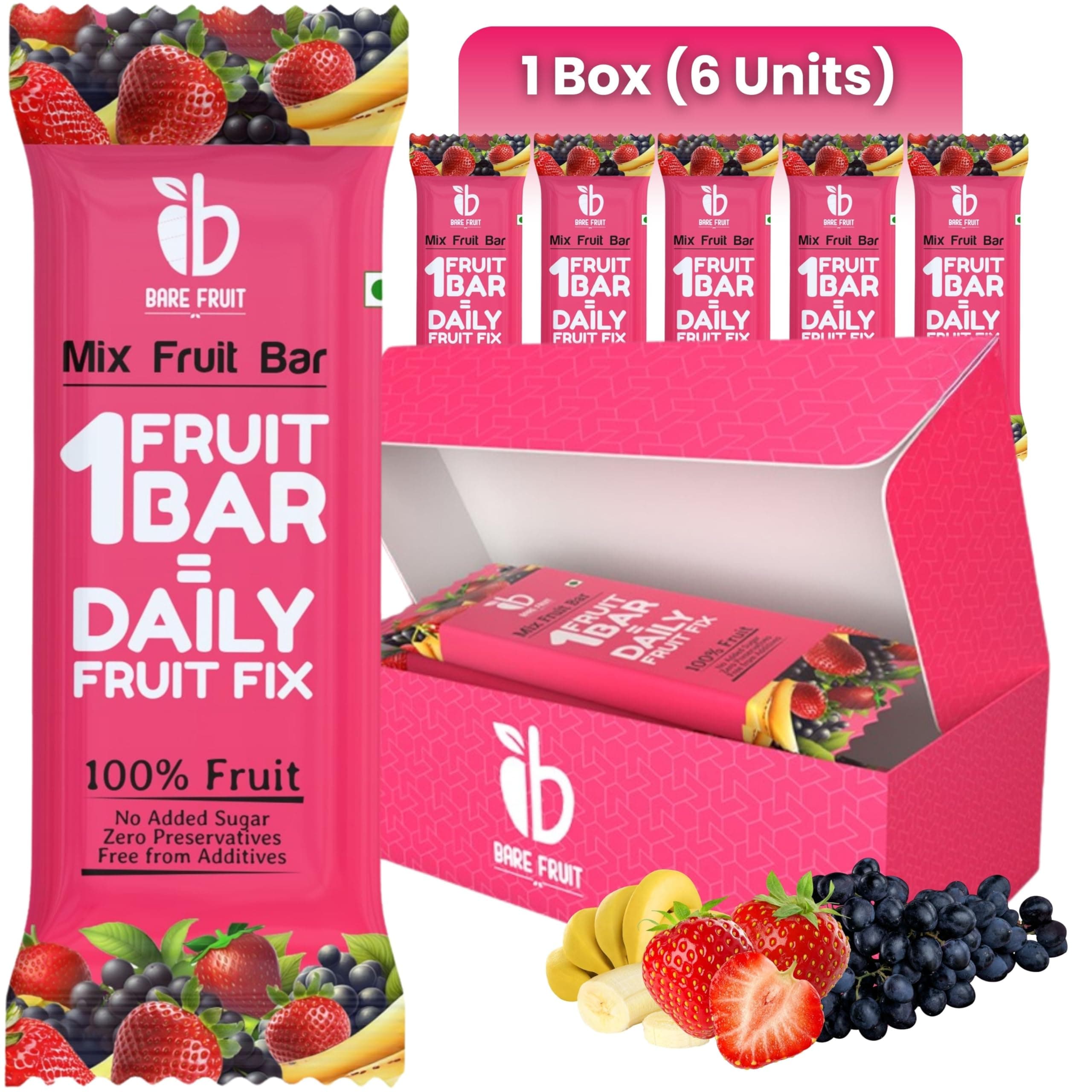 Barefruit 100% Mix Fruit Bar|Healthy Breakfast Diet Energy Snacking Bar For Kids & Adults|Plant Based Protein & Fibre - Rich In Vitamin A, C,Magnesium & Iron|No Added Sugar, Zero Preservatives,200 G