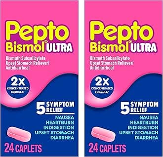 Caplets Ultra for Nausea, Heartburn, Indigestion, Upset Stomach, and Diarrhea - 5 Symptom Fast Relief, 48 Total (2 Packs of 24)