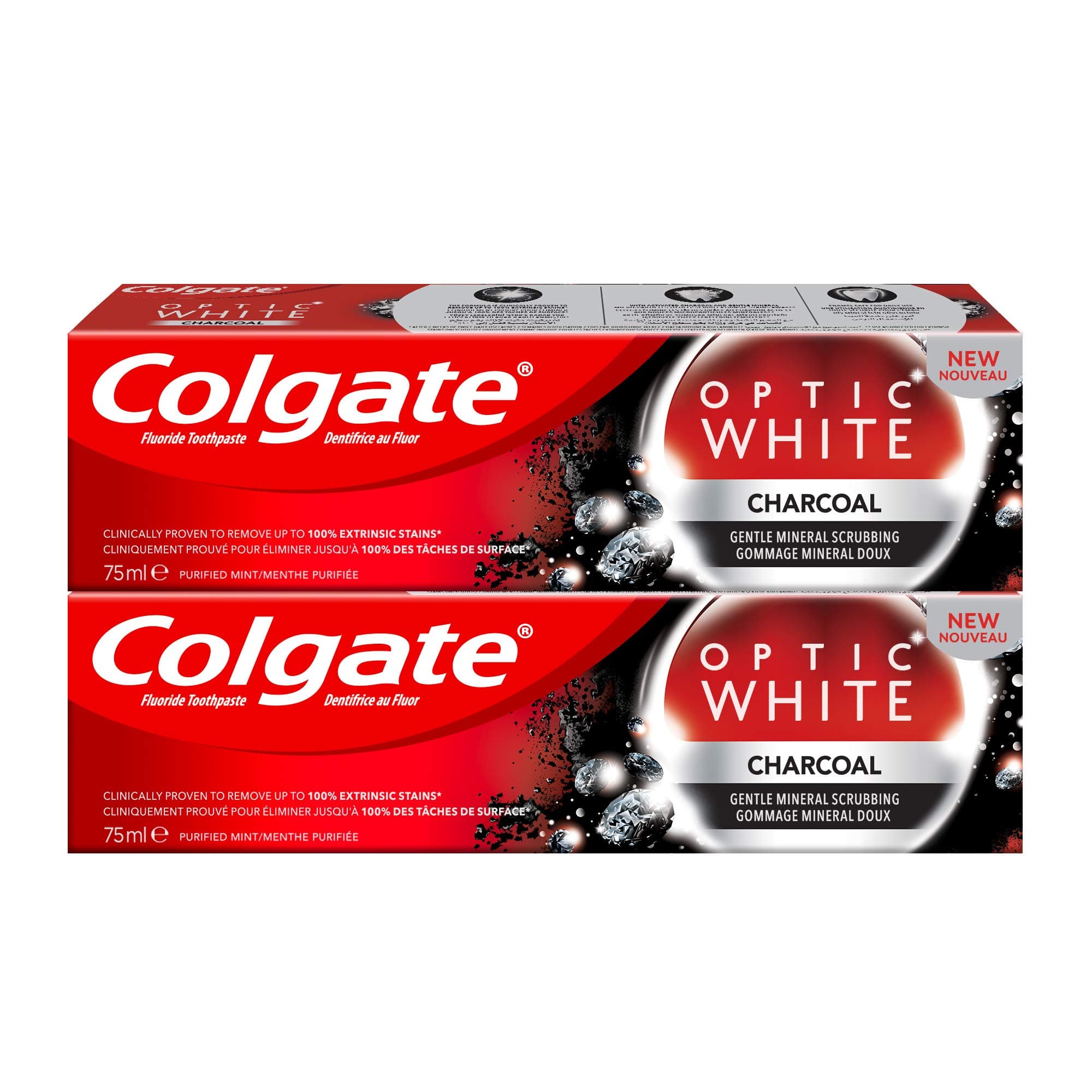 Optic White Charcoal Whitening Toothpaste 75ml Pack Of 2