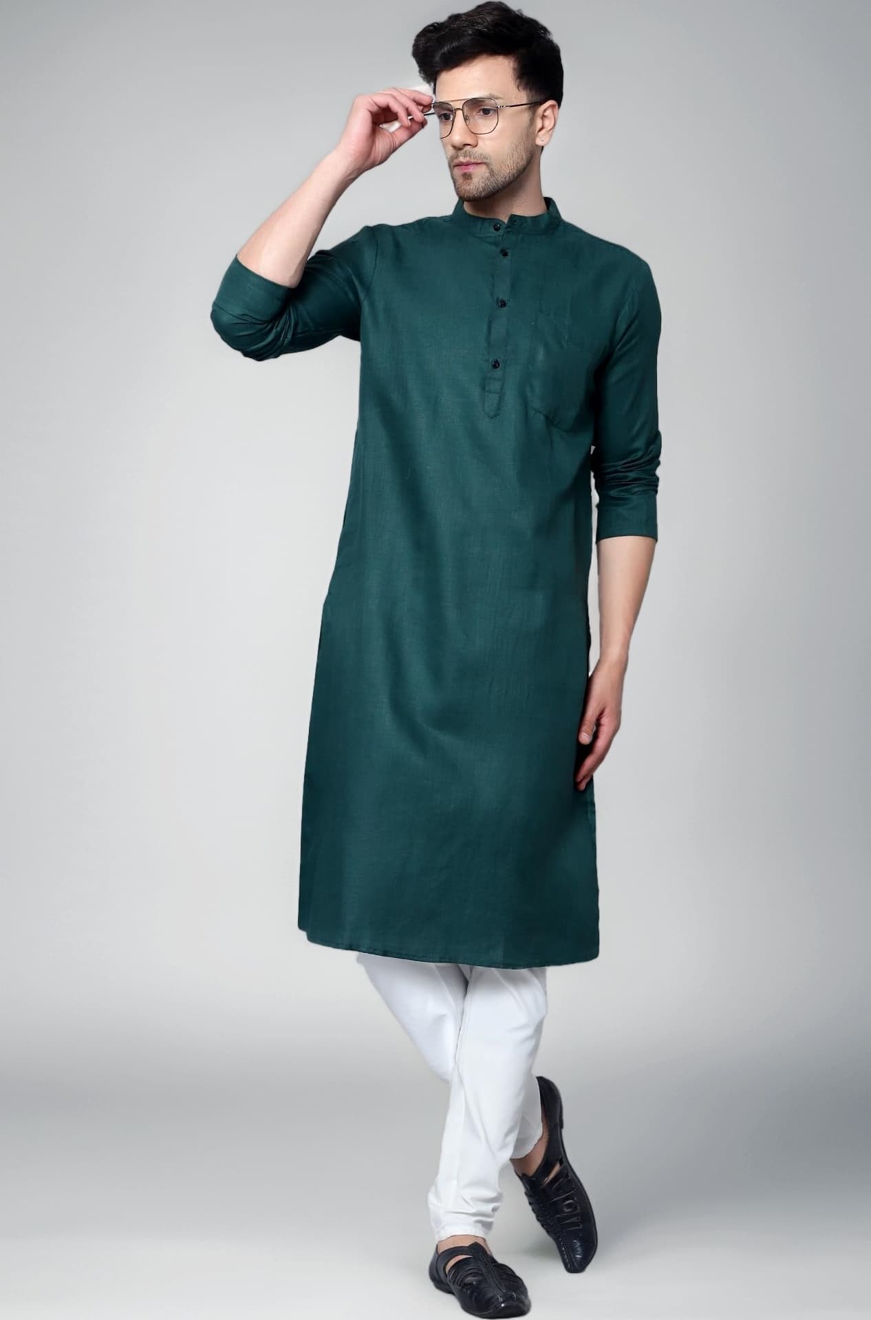 LATEST CHIKAN Men's Cotton Blend Solid Long Kurta Full Sleeves - Casual Ethnic Wear