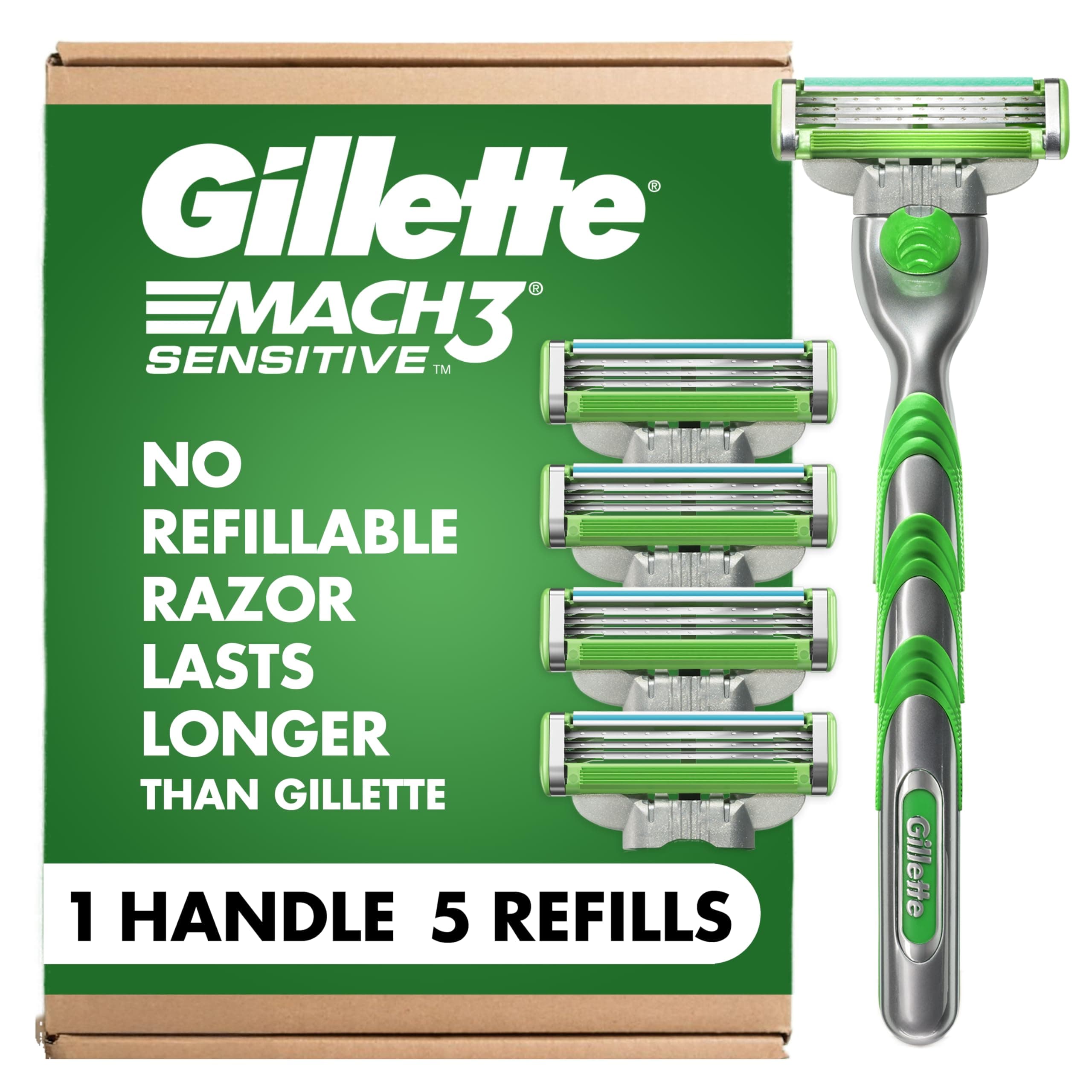 Gillette Gillette mach3 sensitive men's razor handle + 5 blade refills