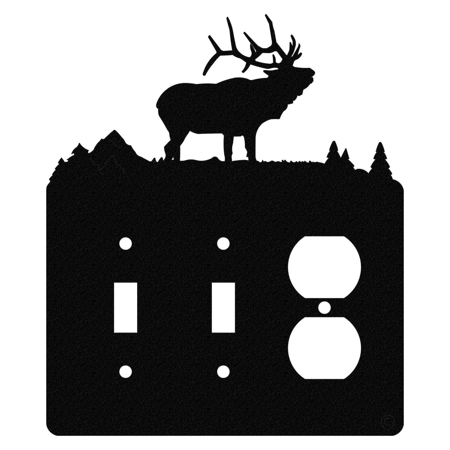 Innovative Fabricators, Inc. Solitary Elk Double Toggle Light Switch & Single Duplex Wall Plate (Double Toggle with Power, Black)