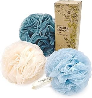 Spongentle Dual Texture Loofah Sponge Large 70g, Pack of 3 Vacuum Sealed, Exfoliating Body Scrubber, Bath and Shower, Beautiful Colors for Women and Men
