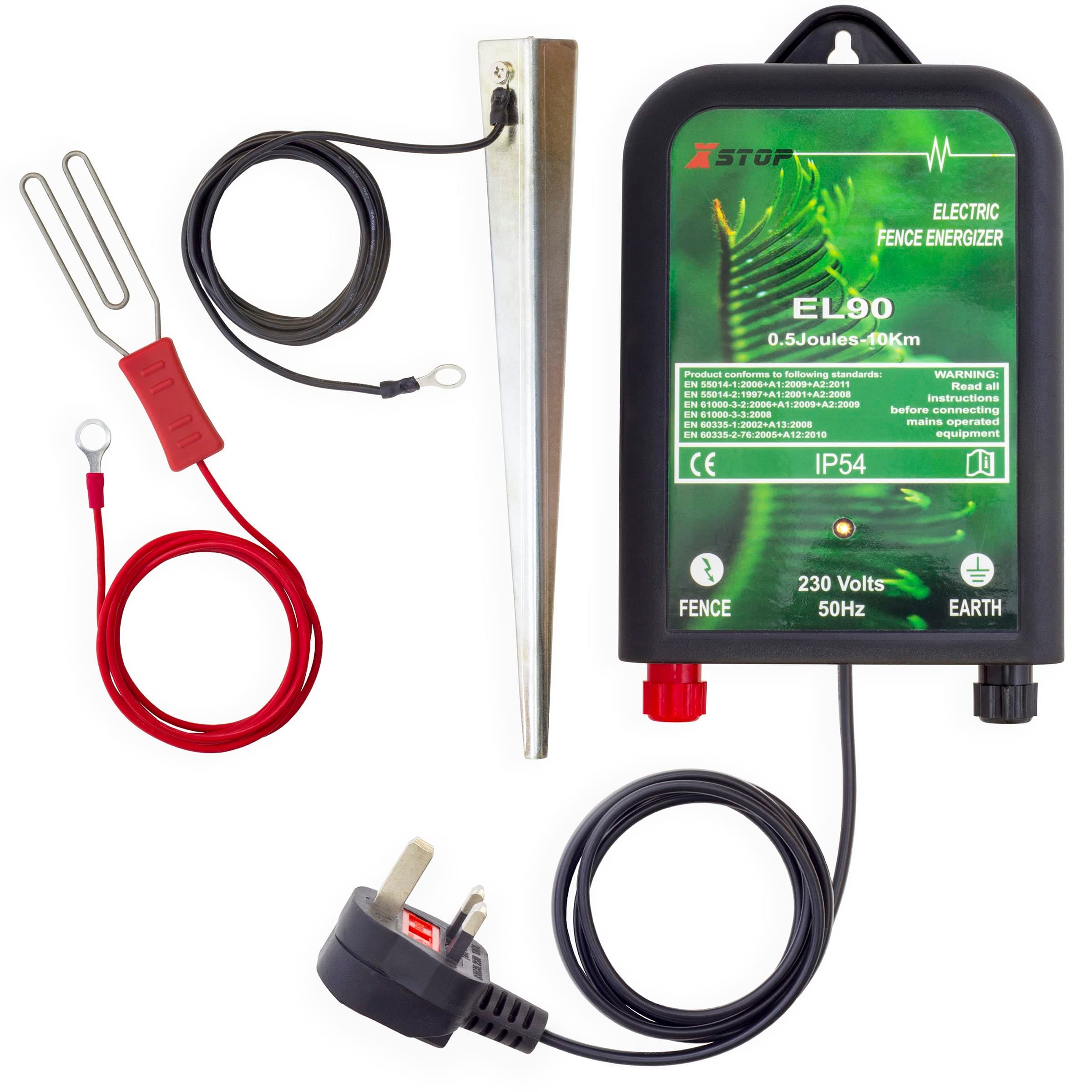 230v Mains Powered Electric Fence Energiser EL90 10Km Range, 0.5 Joule Output, Weatherproof Kit Includes Leads and Earth Stake. For Horses and Other Animals. 2 Year Warranty*.