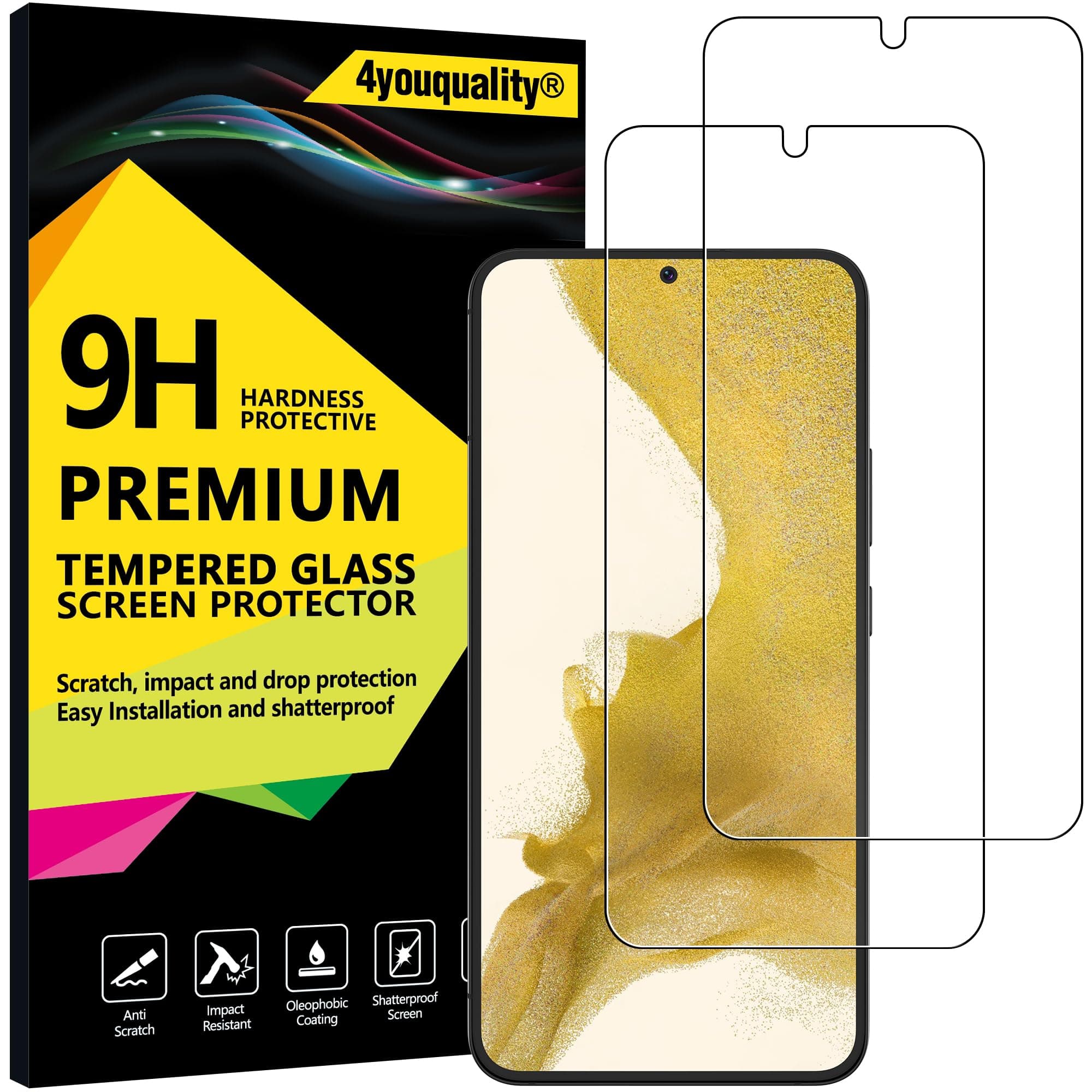 Screen Protector for Samsung Galaxy S22 Plus / S22+, Tempered Glass Film, 2-Pack, [LifetimeSupport][Impact-Resistant][Anti-Scratch]