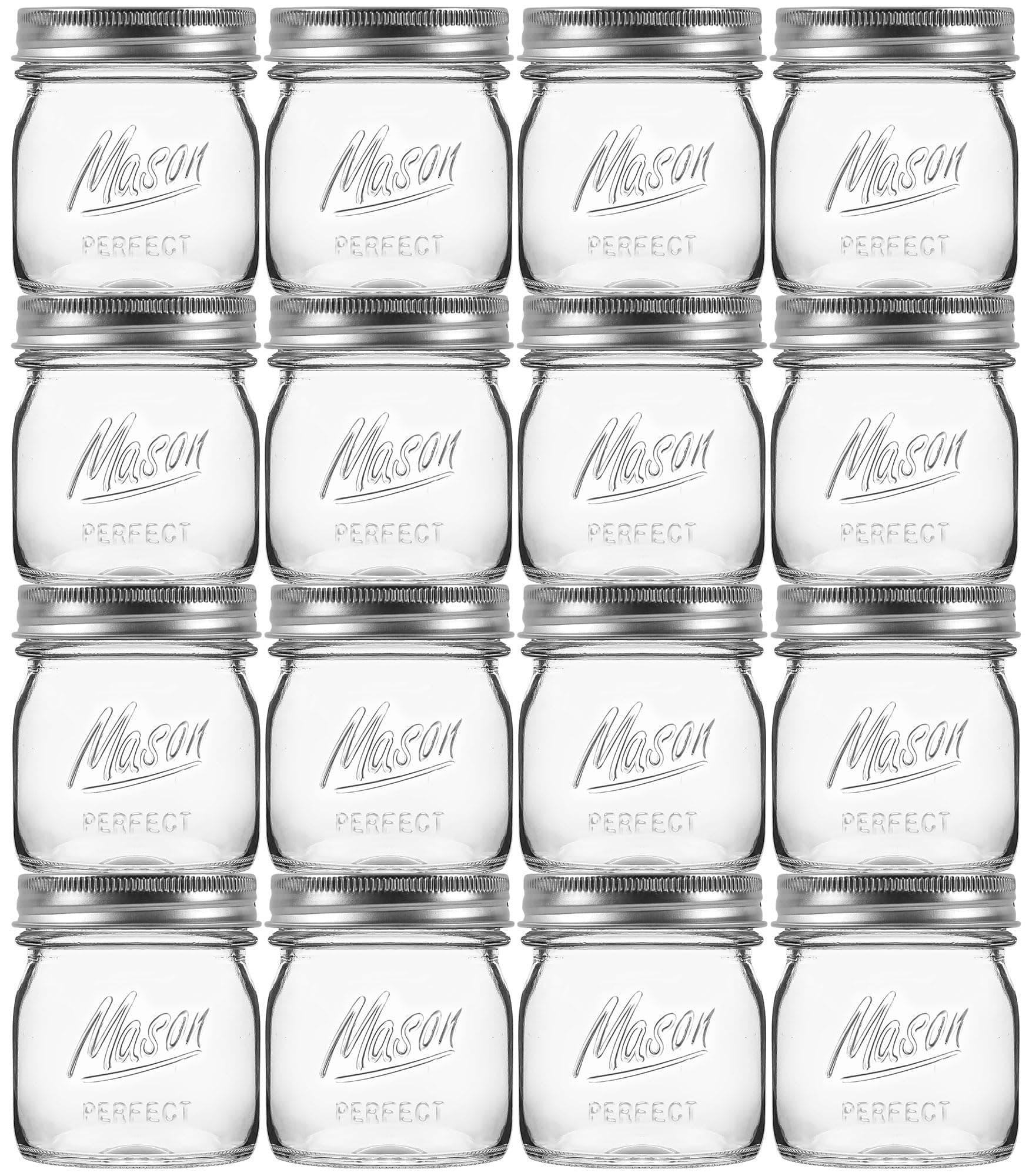 16 Pack 8 oz Mason Jars with Regular Airtight Lids - Glass Canning Jars 8 oz, Mini Mason Jars for Jam, Jelly, Honey, Overnight Oats, Party Favors, Shower Favor, Separable Lids