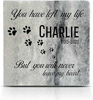 Personalized Memorial Grey Marble Natural Stone Plaque for Pet Cat Dog Frame Paw Grave Marker - Paw Print - Size | 4" x 4" or 10 x 10 cm|