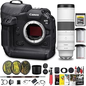Canon EOS R1 Mirrorless Camera - 24MP, Full-Frame Stacked BSI CMOS Sensor (6577C002) + Canon RF 200-800mm Lens + 128GB CFexpress Card + Bag + Photo Editing Software + LPE-19 Battery