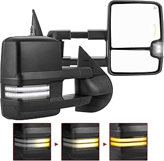 YITAMOTOR Towing Mirrors Compatible with 2007-2014 Silverado Sierra 1500 2500 3500 HD/Avalanche/Suburban, Power Heated Manually Folding Switchback Turn Signal Light Running Lights (Black inside)