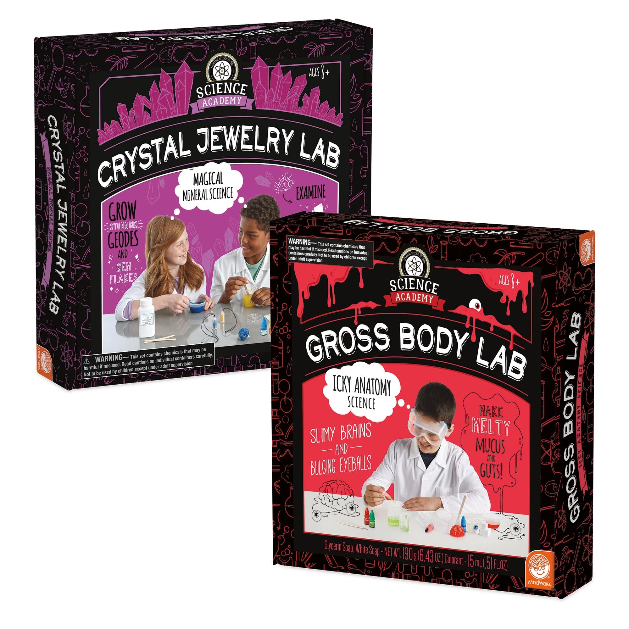 Science Academy Curious Kits (Crystal and Gross Body Labs) - Chemistry Kits for Kids