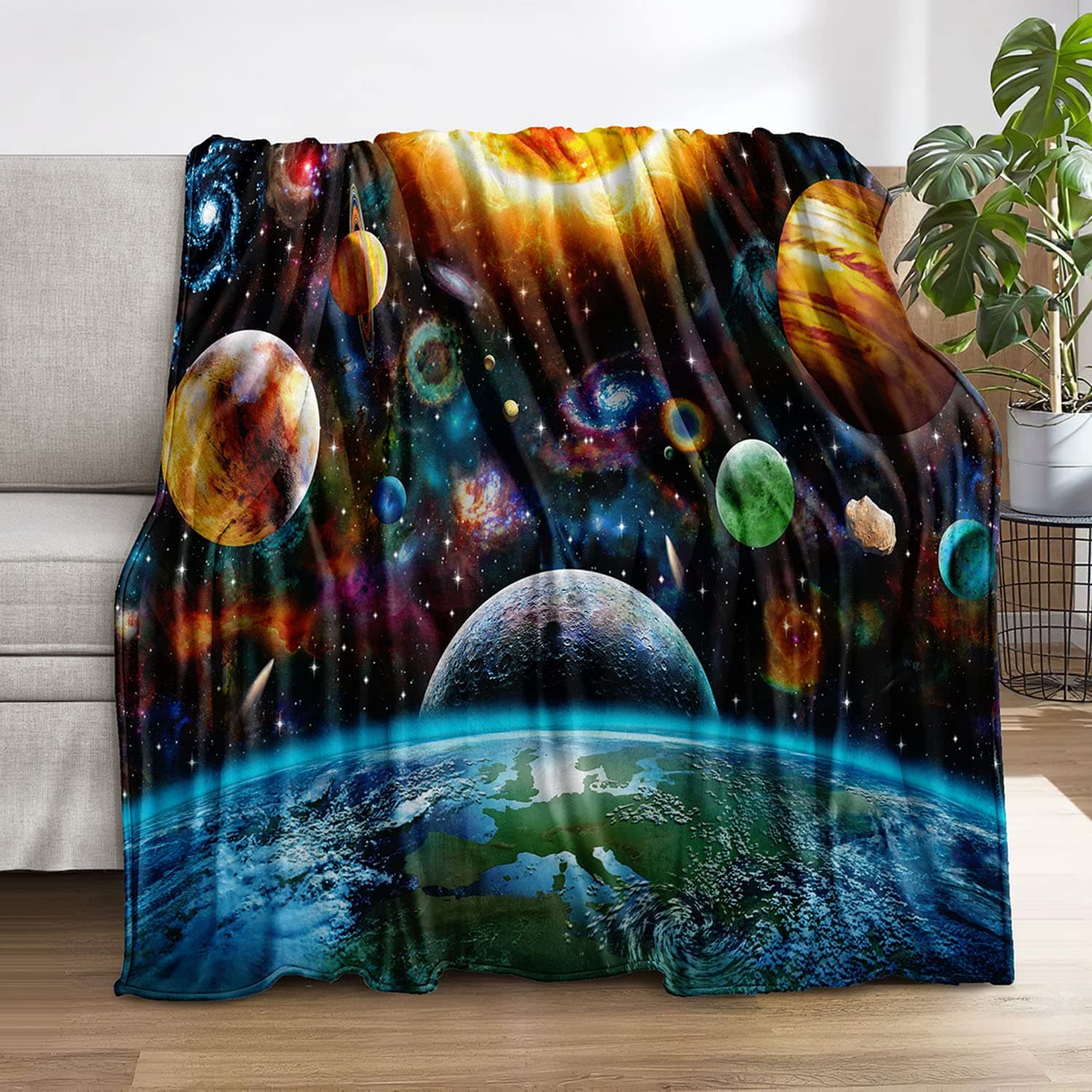 AZAWALLA Solar System Throw Blanket,Space Blanket with Space Galaxy Theme for Kids Boys Girls,Warm Fannel Galaxy Planet Blanket Gift（Galaxy03，60"x50"