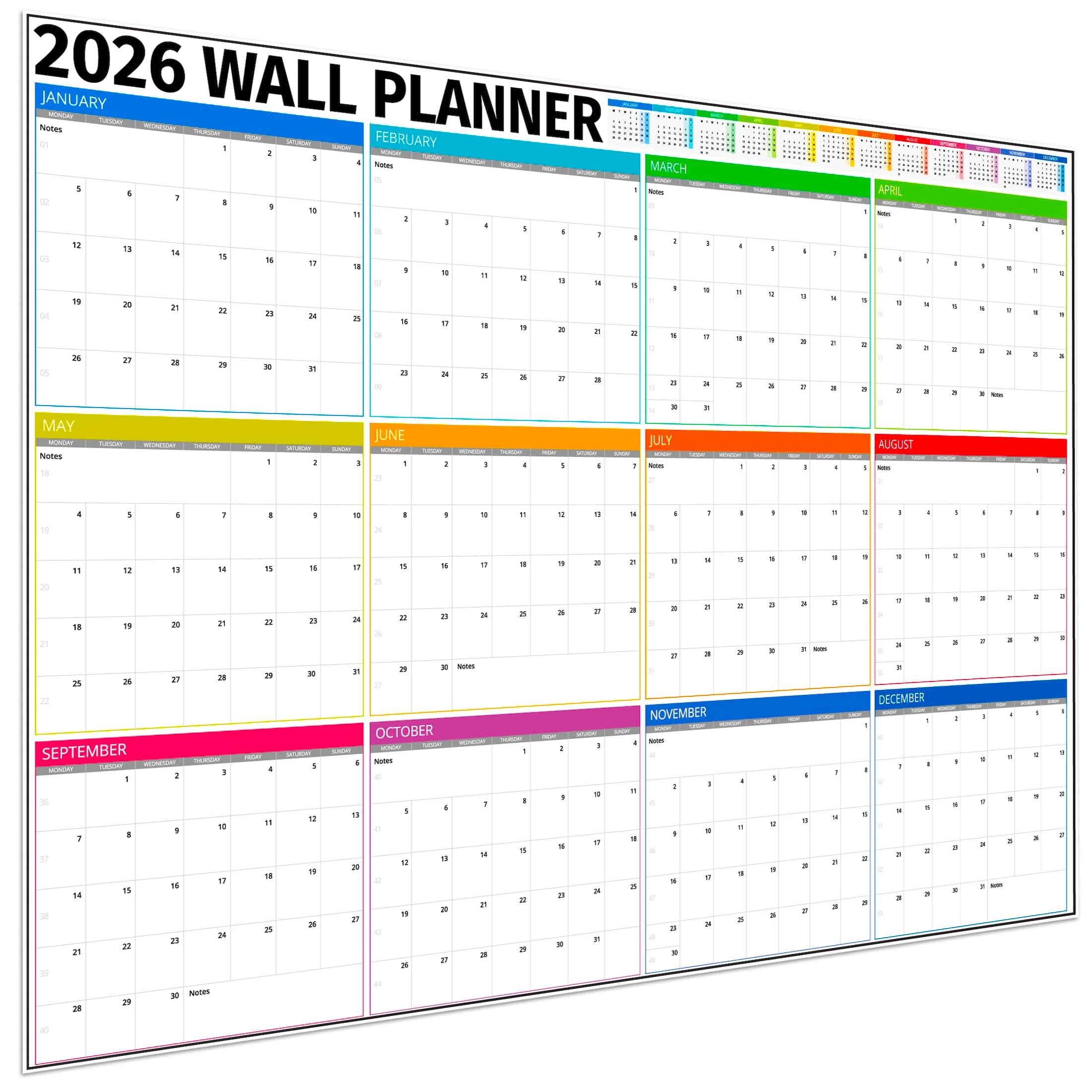 Wall Planner 2026 UK - A1 Extra Large 84 x 60cm Colour Full Year Family Planner Calendar 2026 For Home, Office, Teacher Calendars & Personal Organisers - Boxes Edition