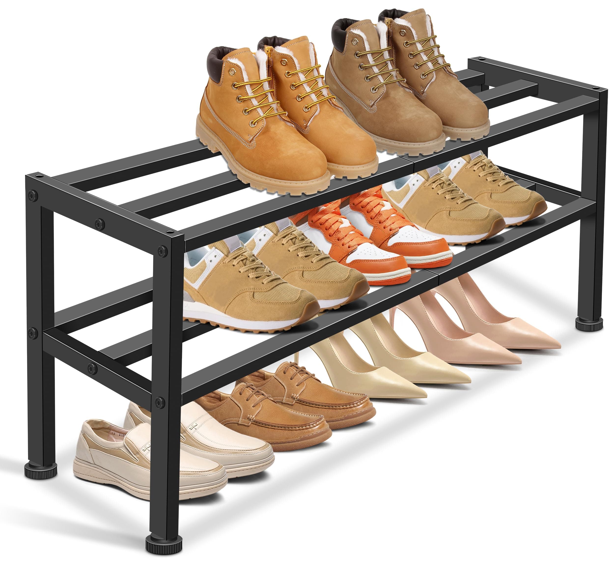 Heavy Duty Shoe Rack for Closet Entryway, Stackable Shoe Organizer for Small Space Metal Shoe Rack Shelf Storage for Bedroom, Floor, Outdoor (Black)