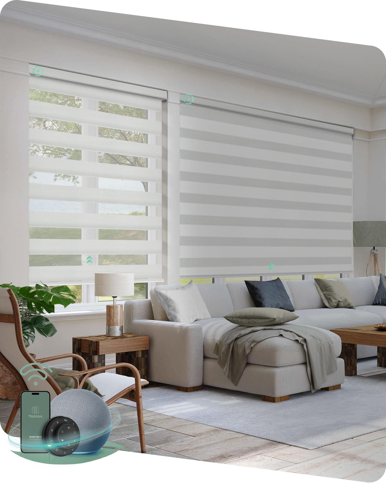 Yoolax Motorized Zebra Blinds Works with Alexa, Motorized Blinds with Remote Custom Size, Privacy Electric Zebra Shades for Windows (90% Shading Greyish White)