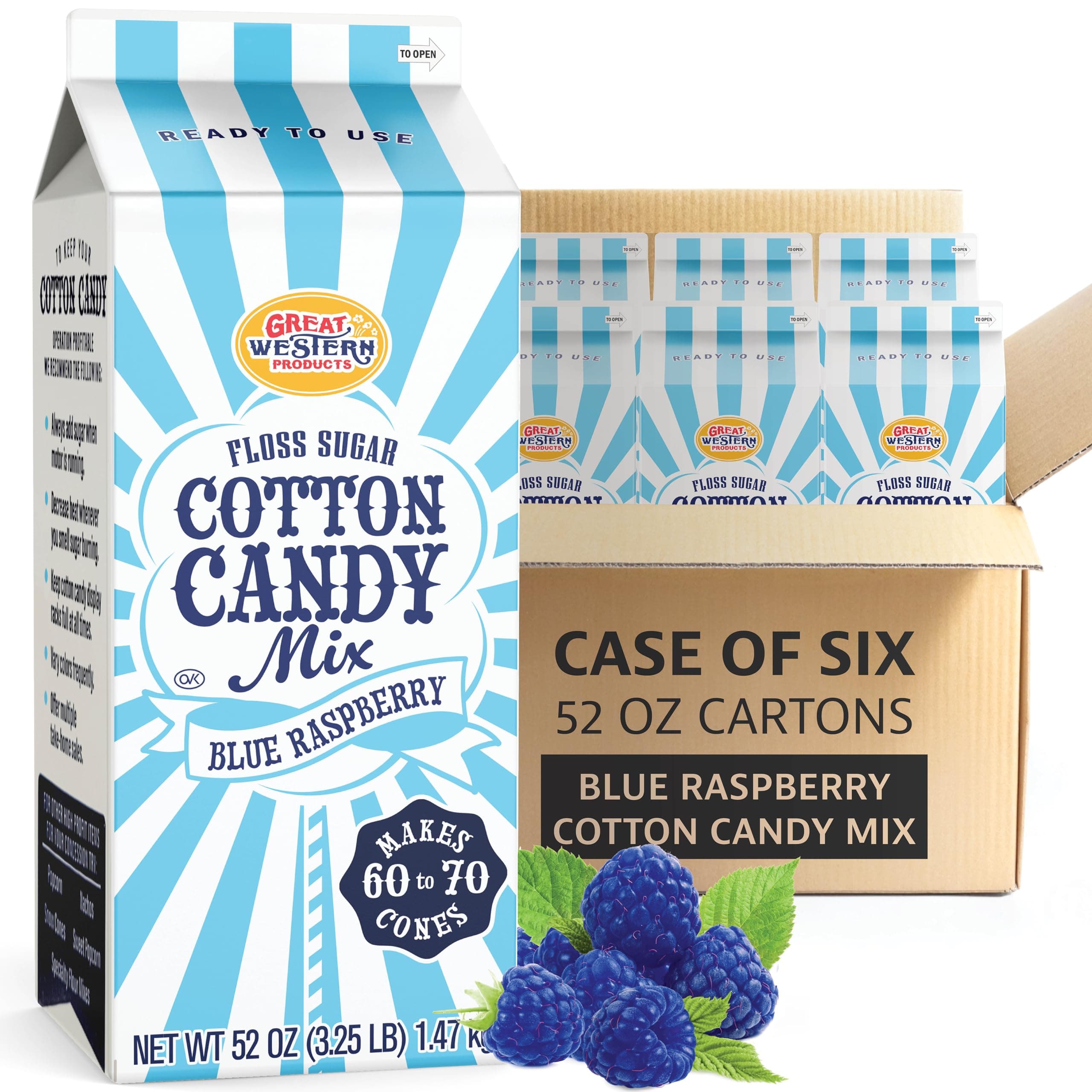 Great Western Floss Sugar Blue Raspberry Cotton Candy Mix, 3. 25 Pound -- 6 per case.
