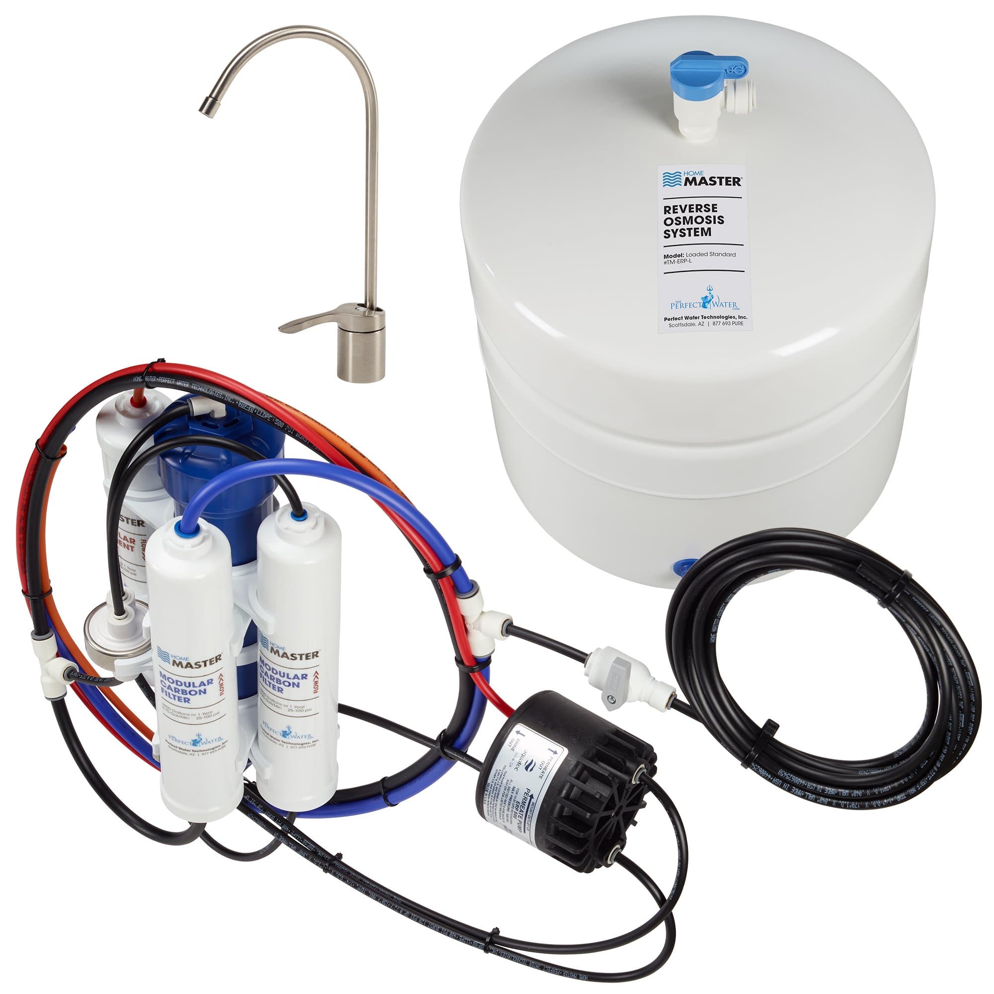 Home Master TM-ERP-L Undersink Reverse Osmosis System, 4.5s Fill Rate, 1:1 Waste Ratio, 8.5” catalytic carbon, 99% rejection hi-perf DOW membrane 18gpg, Lux Faucet, Fridge Kit, 5-year limited parts