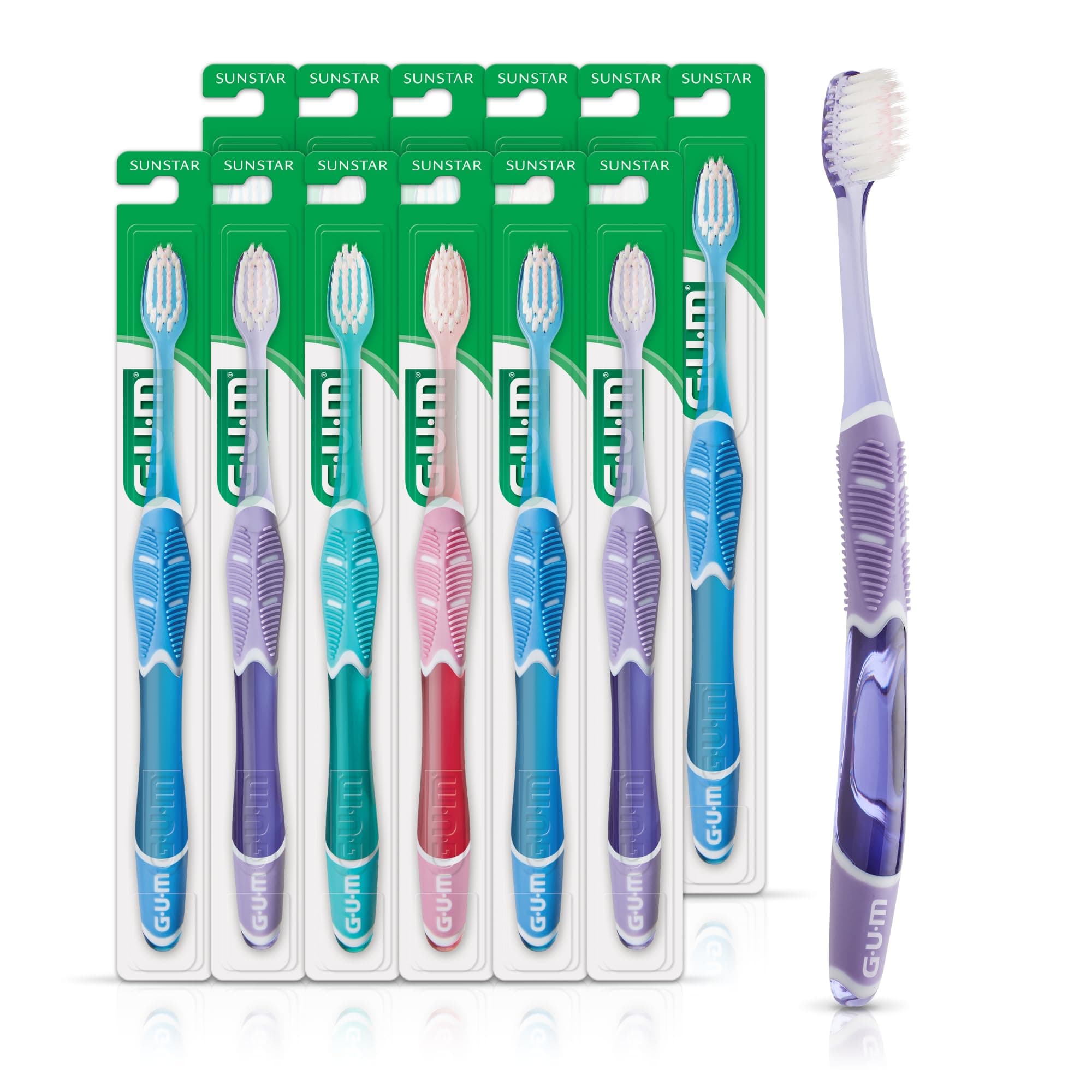 GUM 527 Technique Deep Clean Toothbrush, Compact Head, Sensitive Bristles, Bulk Samples, 12 Count