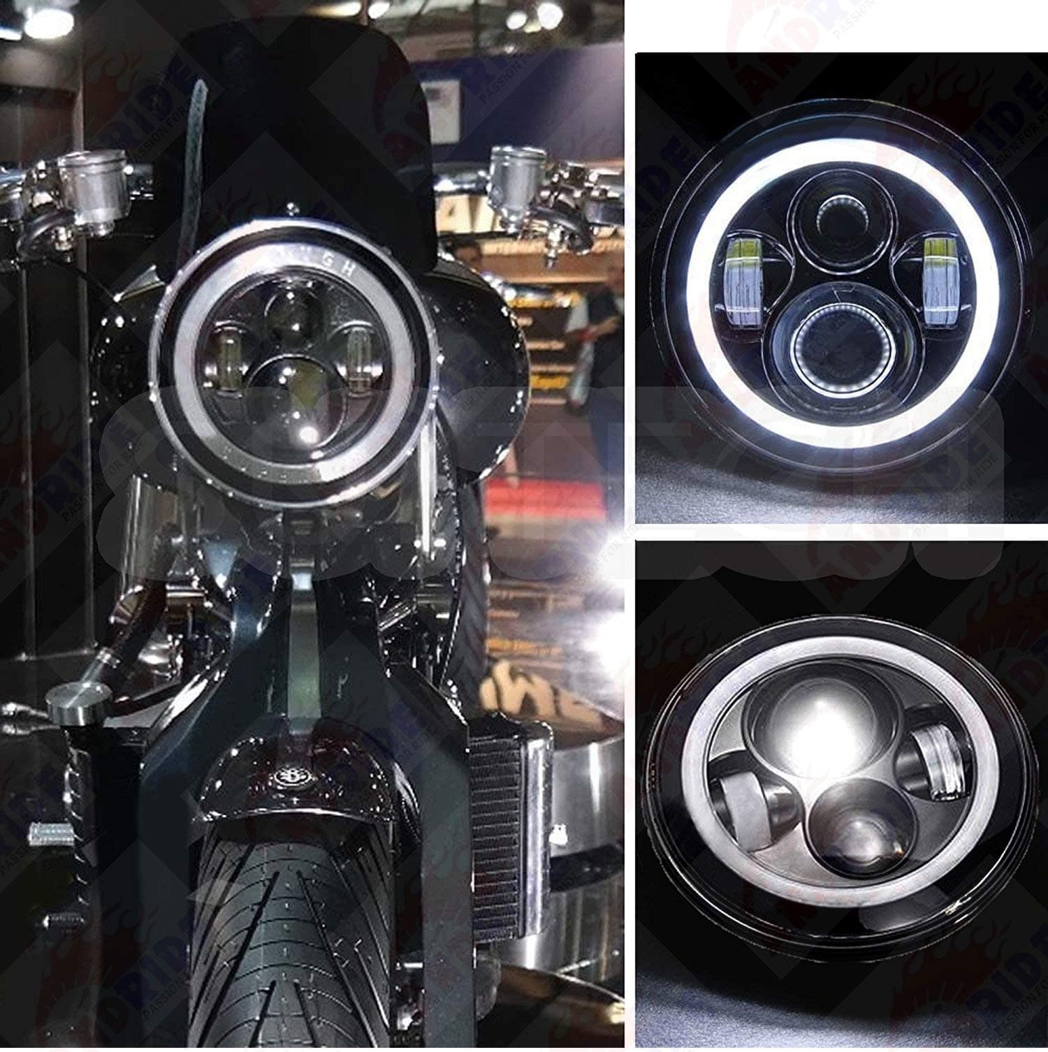 Andride 7-Inch 4 Led Full Ring Headlight with Dual Drl Colour, Headlight For Royal Enfield and Jeep 97-16 Wrangler Jk Lj Tj