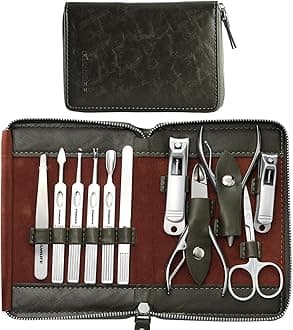 Manicure Set, Professional Manicure Kit Nail Clippers Set 11 in 1 Stainless Steel Nail Pedicure Tools Kit Grooming Kit with Portable Green Leather Travel Case Luxury Gifts for Women and Men