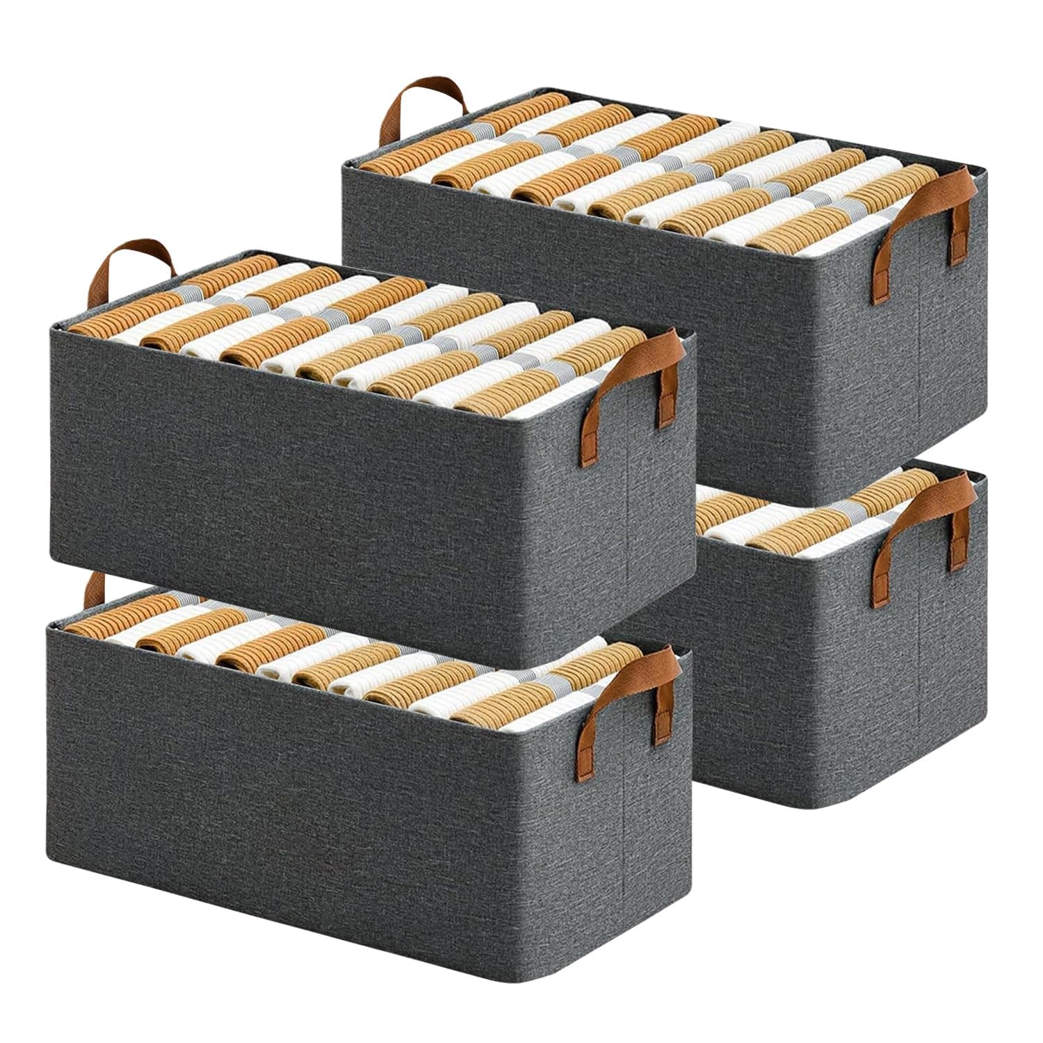 - Polystyrene Pack of 4 Foldable Wardrobe Organizer with Durable Handle, Stuff Storage Box Closet Drawer Organizers for Clothes, Toys, Blanket etc. (Grey), 47X27X20 Cm