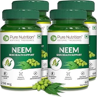 Pure Nutrition Neem 60 Veg Tablets | Natural Blood Purifier, Controls Acne & Pimples | Improves Skin Health | Supports Digestive & LIver Wellness| Boosts Immunity & Metabolism (Pack 4)