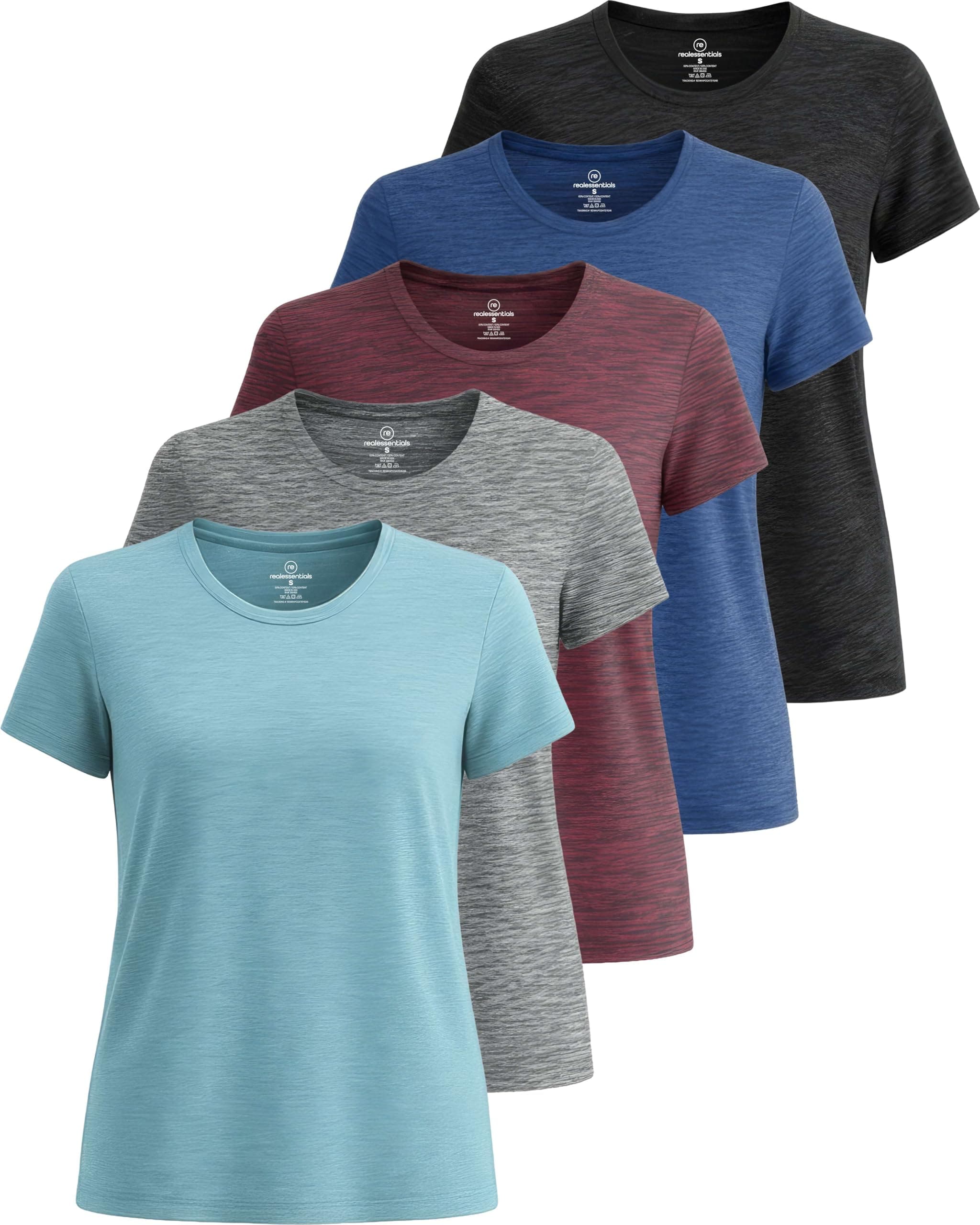 5 Pack: Women's Short Sleeve T-Shirts Workout Tops Fitness Pilates Gym Activewear Athletic (Plus Available)