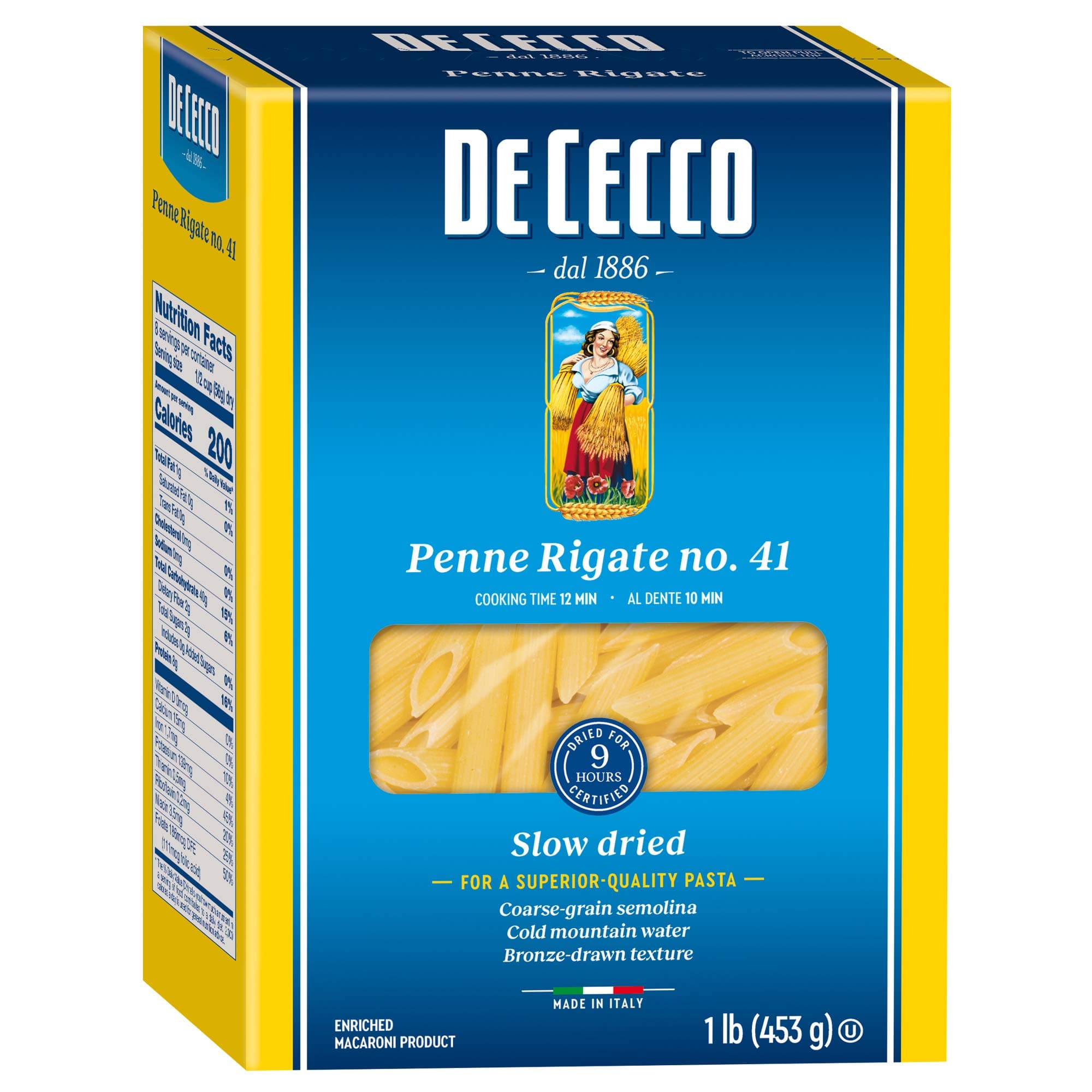 Penne Rigate No. 41 Pasta, 16 Oz (Pack of 12), Authentic, Slow Dried, Made with Durum Wheat, Versatile Pasta for Sauces & Recipes, Made in Italy